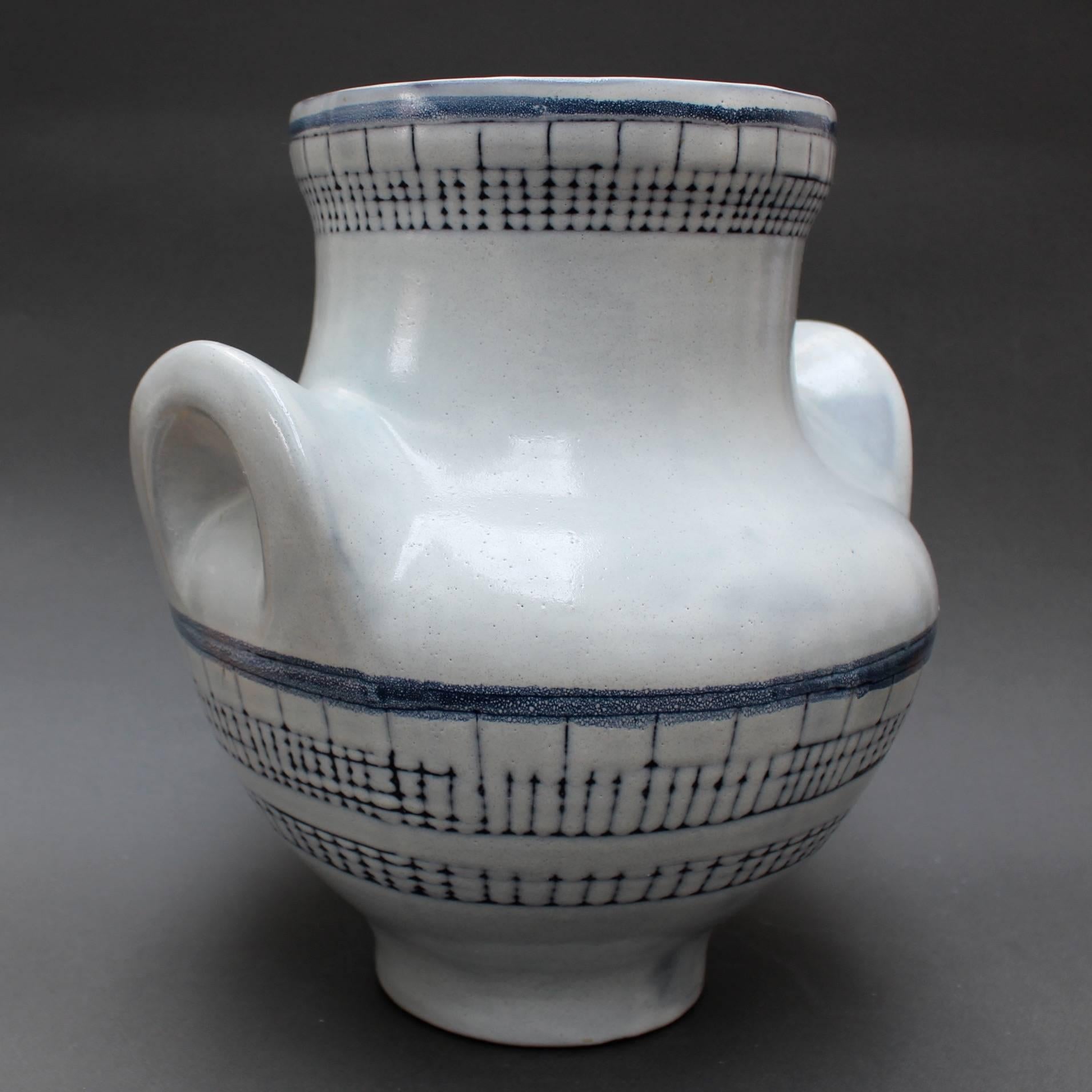 Glazed Mid-Century Blue Ceramic 'Eared' Vase (Vase à Oreilles) by Roger Capron, 1950s