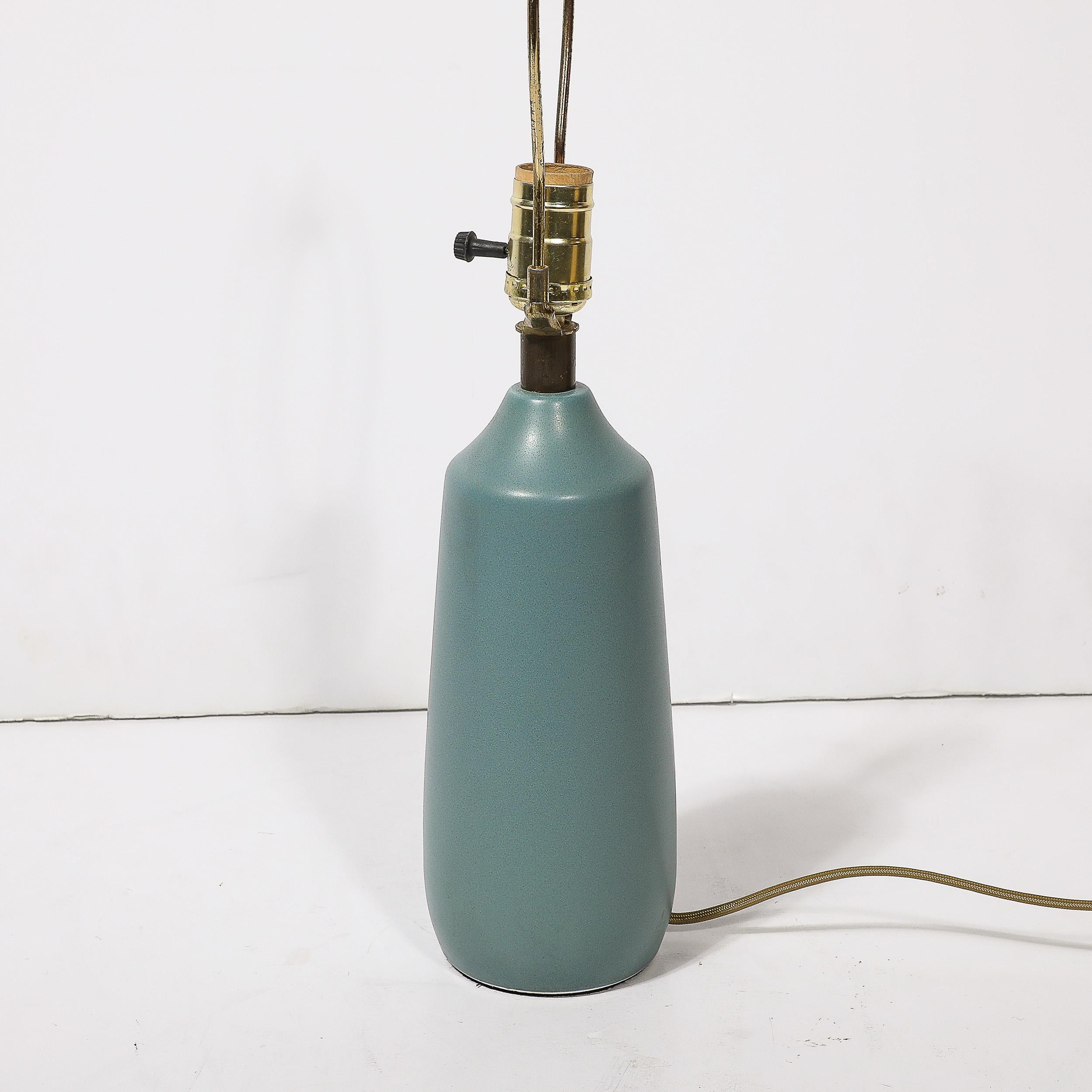 Mid-Century Blue Ceramic & Fiber Shaded Table Lamps by Lotte & Gunnar Bostlund For Sale 4