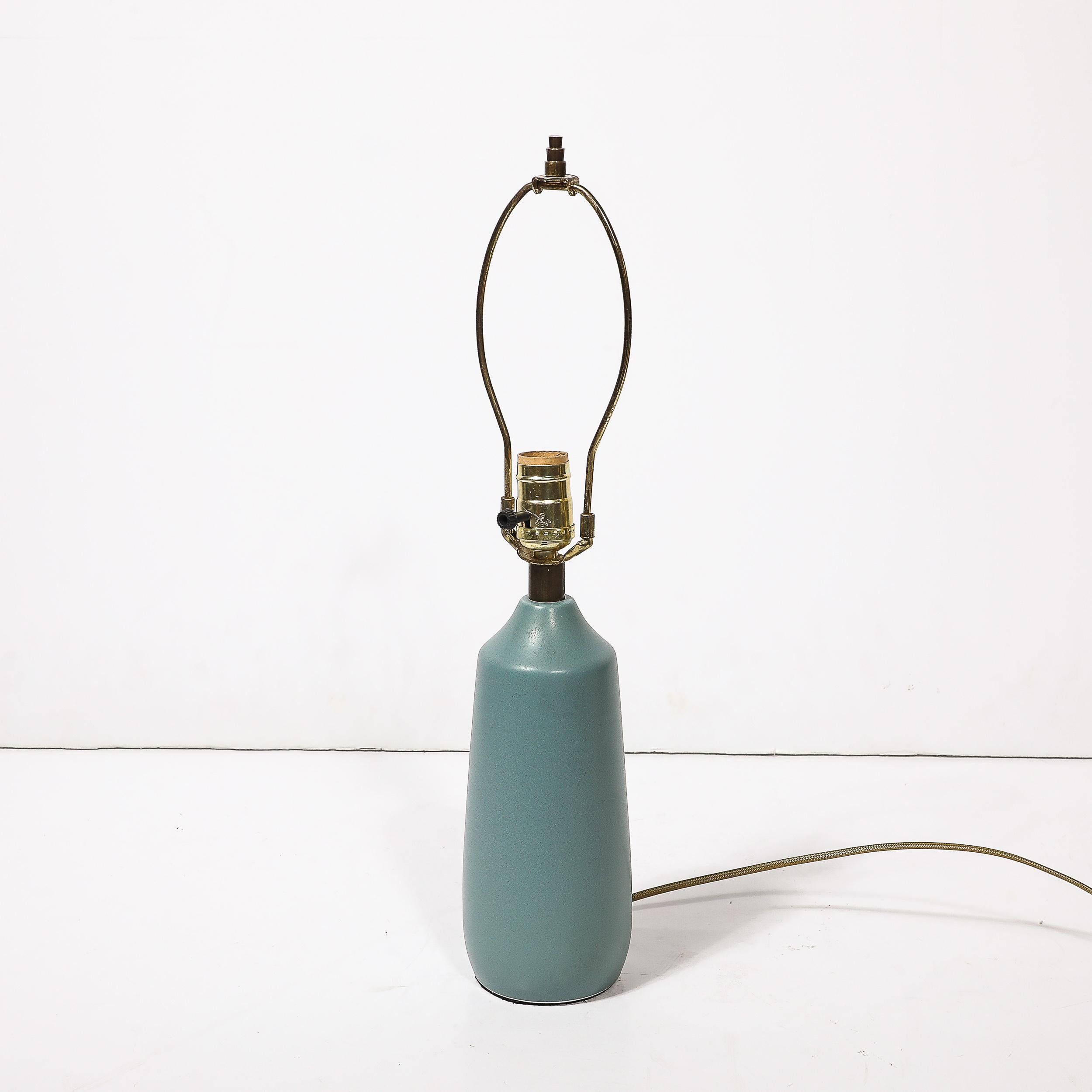 Mid-Century Blue Ceramic & Fiber Shaded Table Lamps by Lotte & Gunnar Bostlund For Sale 5