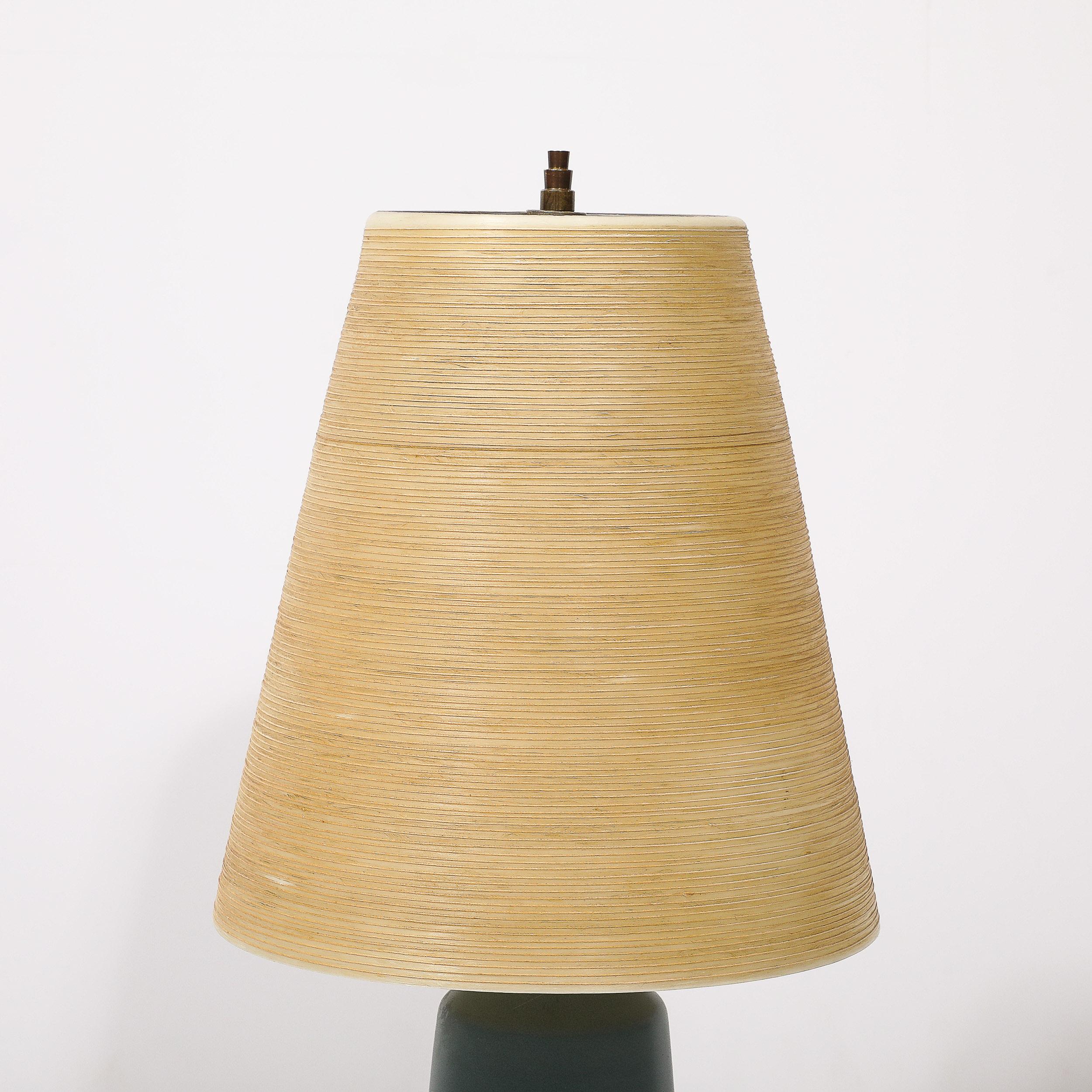 Mid-20th Century Mid-Century Blue Ceramic & Fiber Shaded Table Lamps by Lotte & Gunnar Bostlund For Sale