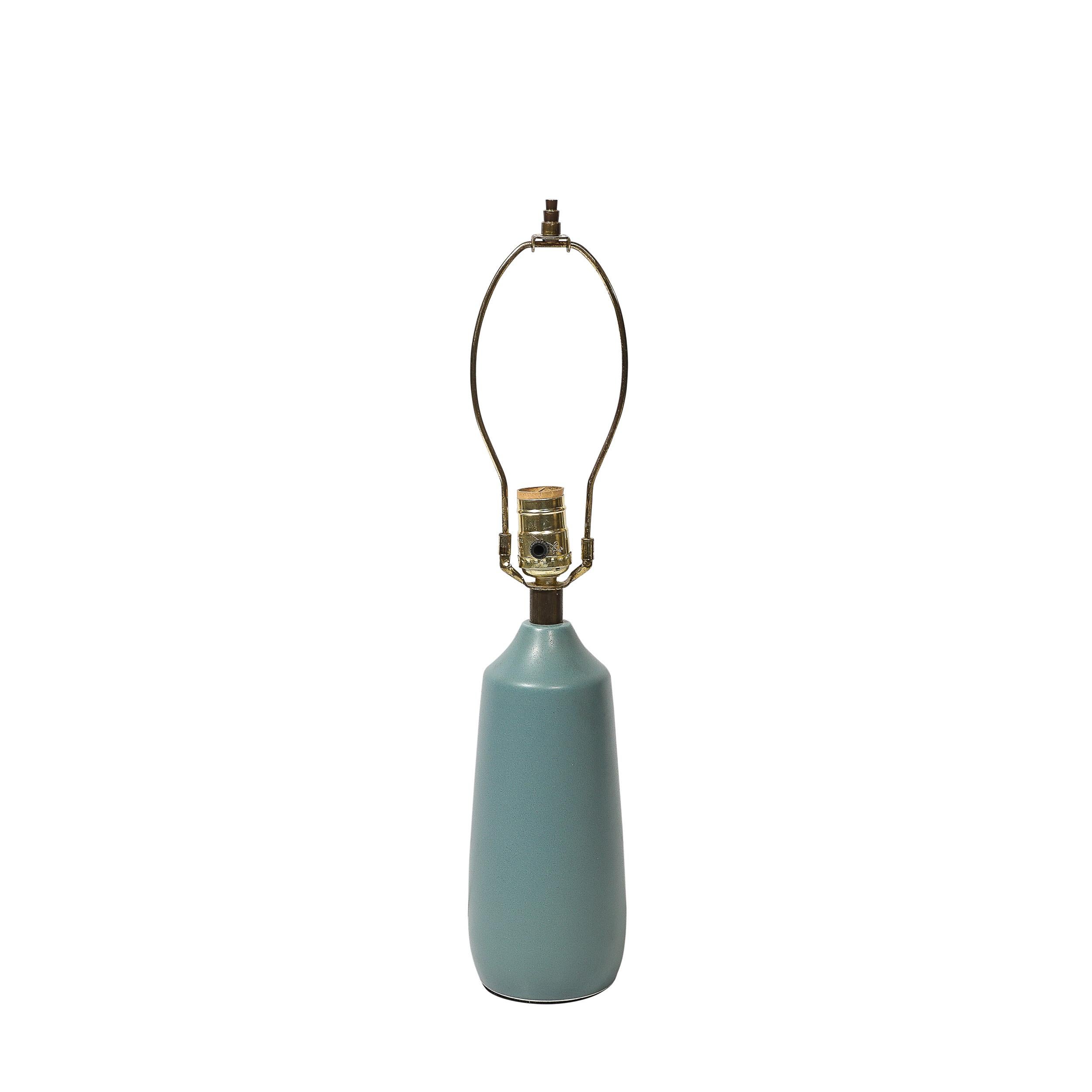 Mid-Century Blue Ceramic & Fiber Shaded Table Lamps by Lotte & Gunnar Bostlund For Sale 1