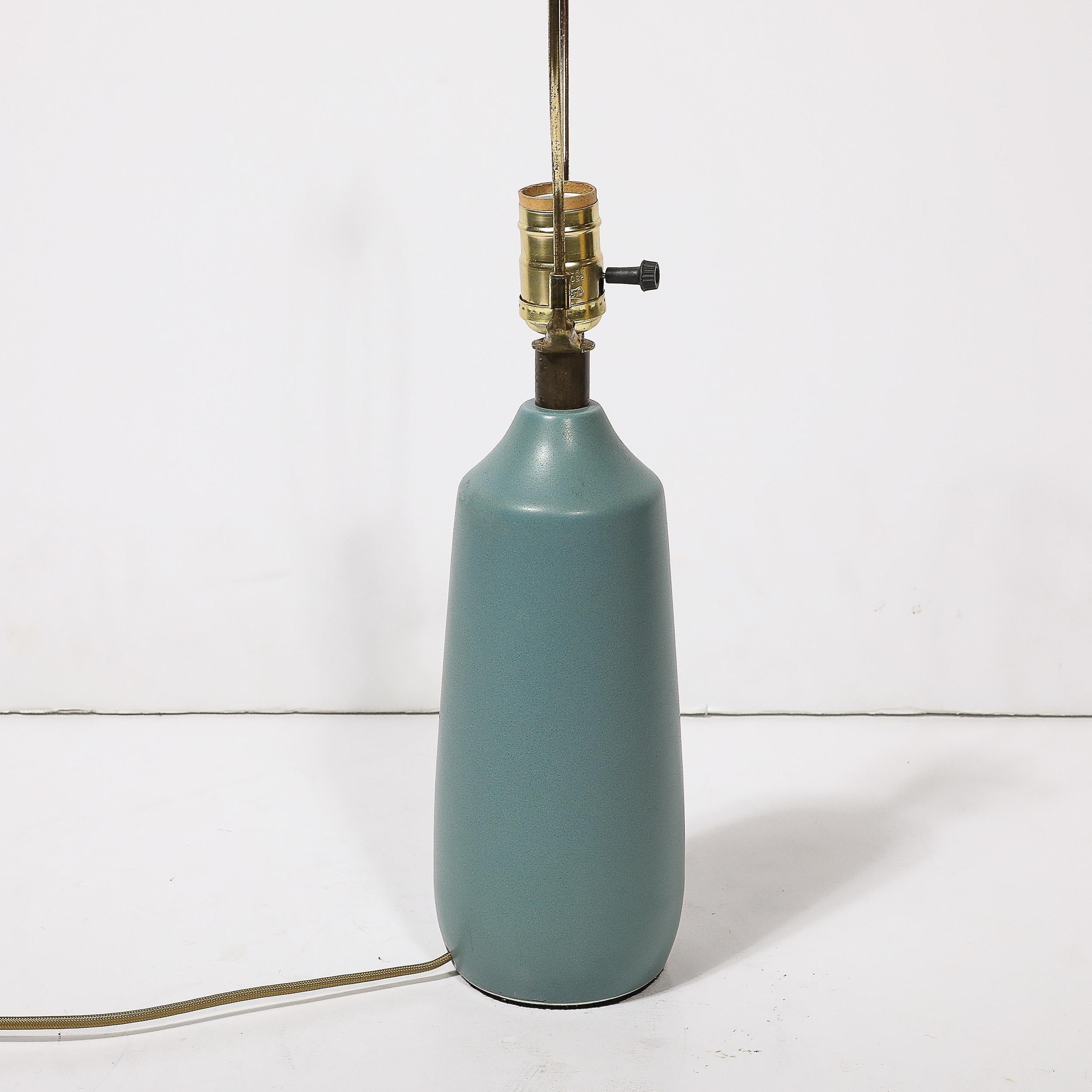 Mid-Century Blue Ceramic & Fiber Shaded Table Lamps by Lotte & Gunnar Bostlund For Sale 2