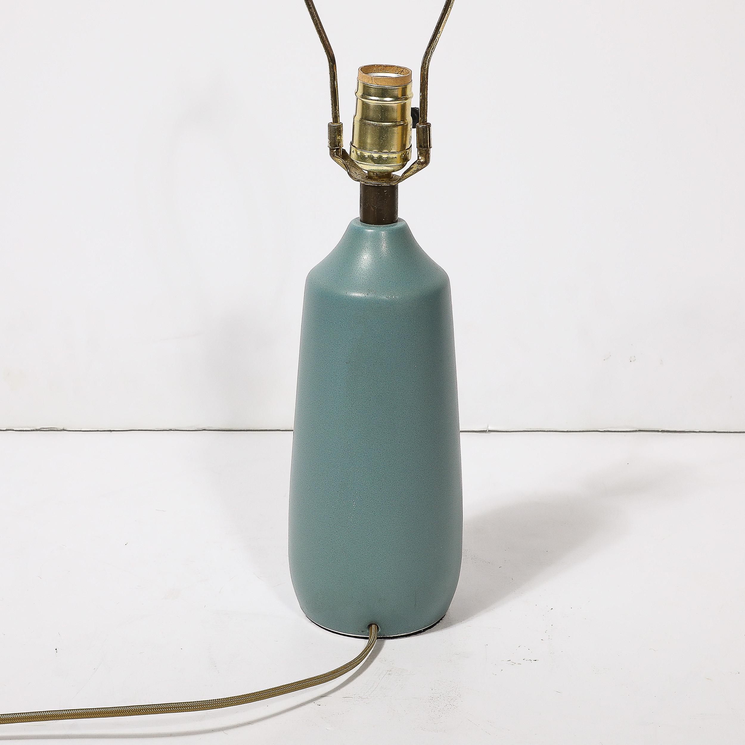 Mid-Century Blue Ceramic & Fiber Shaded Table Lamps by Lotte & Gunnar Bostlund For Sale 3