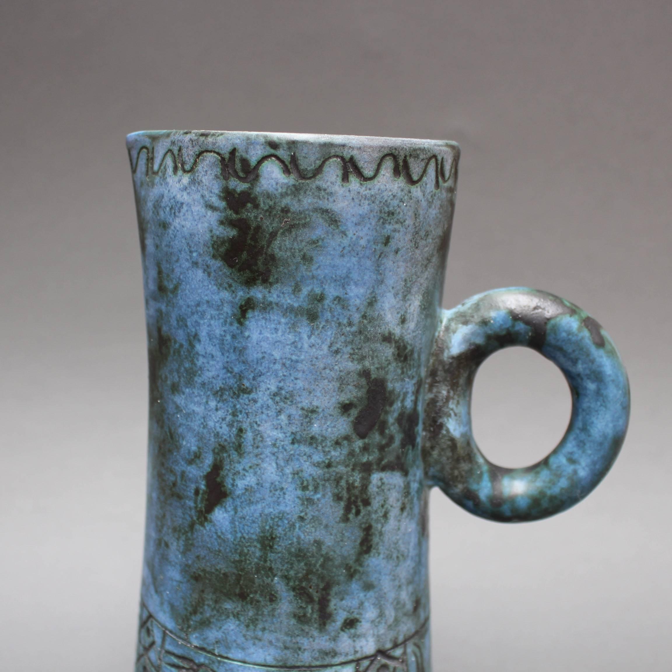 Mid-century Blue Ceramic Pitcher by Jacques Blin, Vallauris, France circa 1950s 6