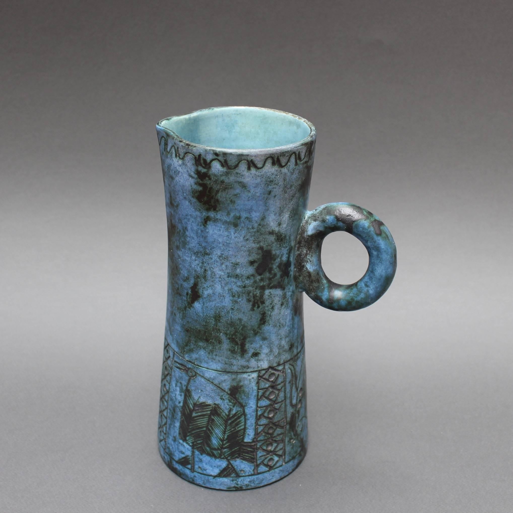 Mid-century Blue Ceramic Pitcher by Jacques Blin, Vallauris, France circa 1950s 7