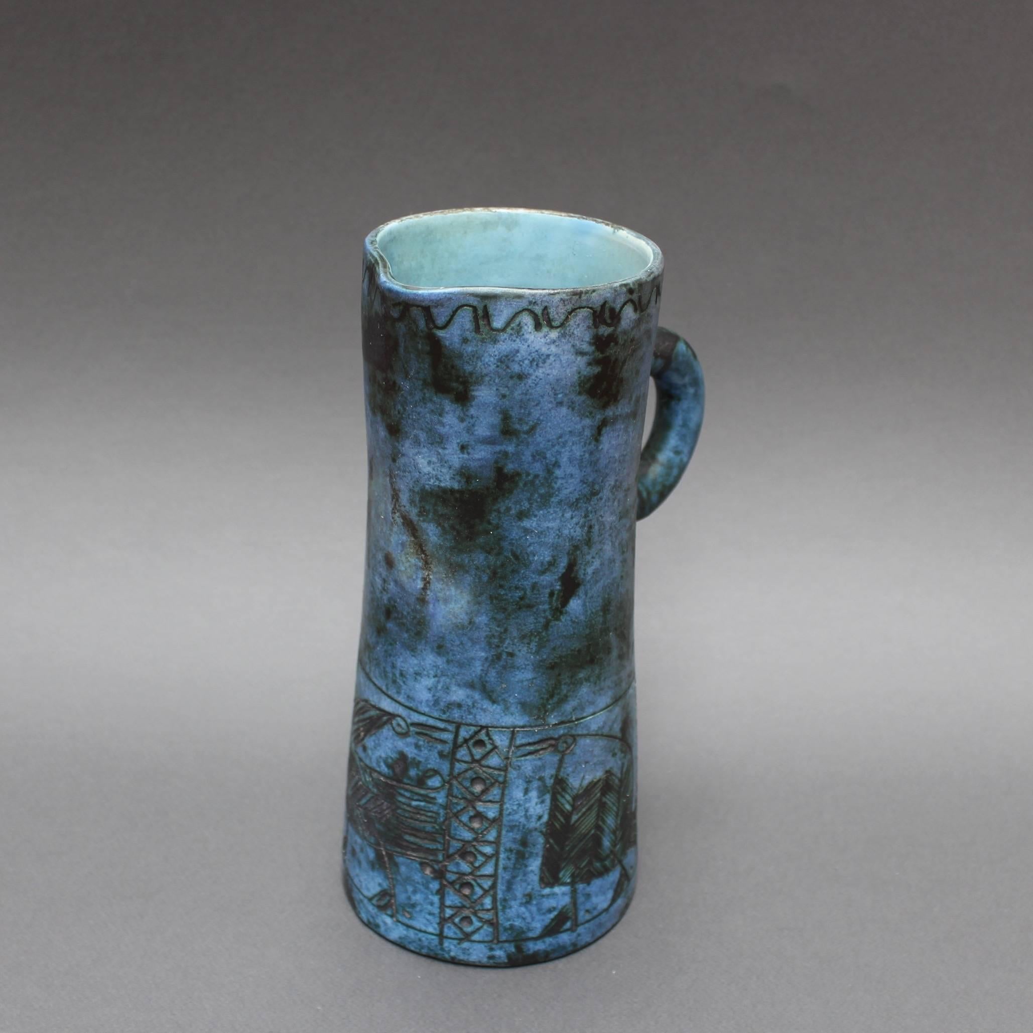 Mid-century Blue Ceramic Pitcher by Jacques Blin, Vallauris, France circa 1950s 8