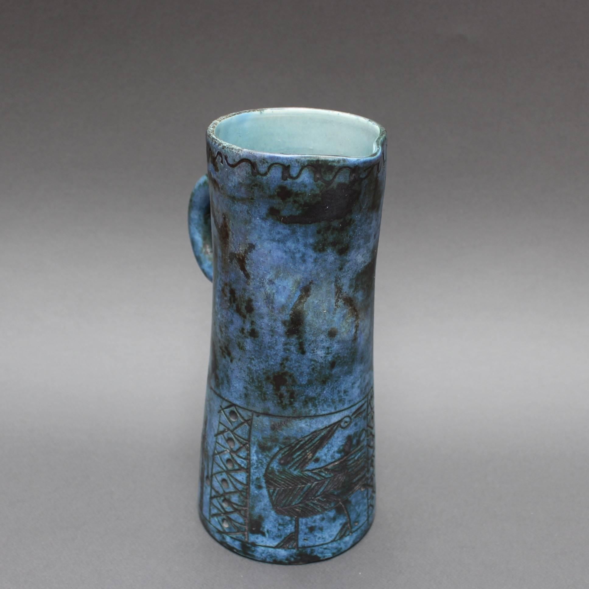 Mid-century Blue Ceramic Pitcher by Jacques Blin, Vallauris, France circa 1950s 9
