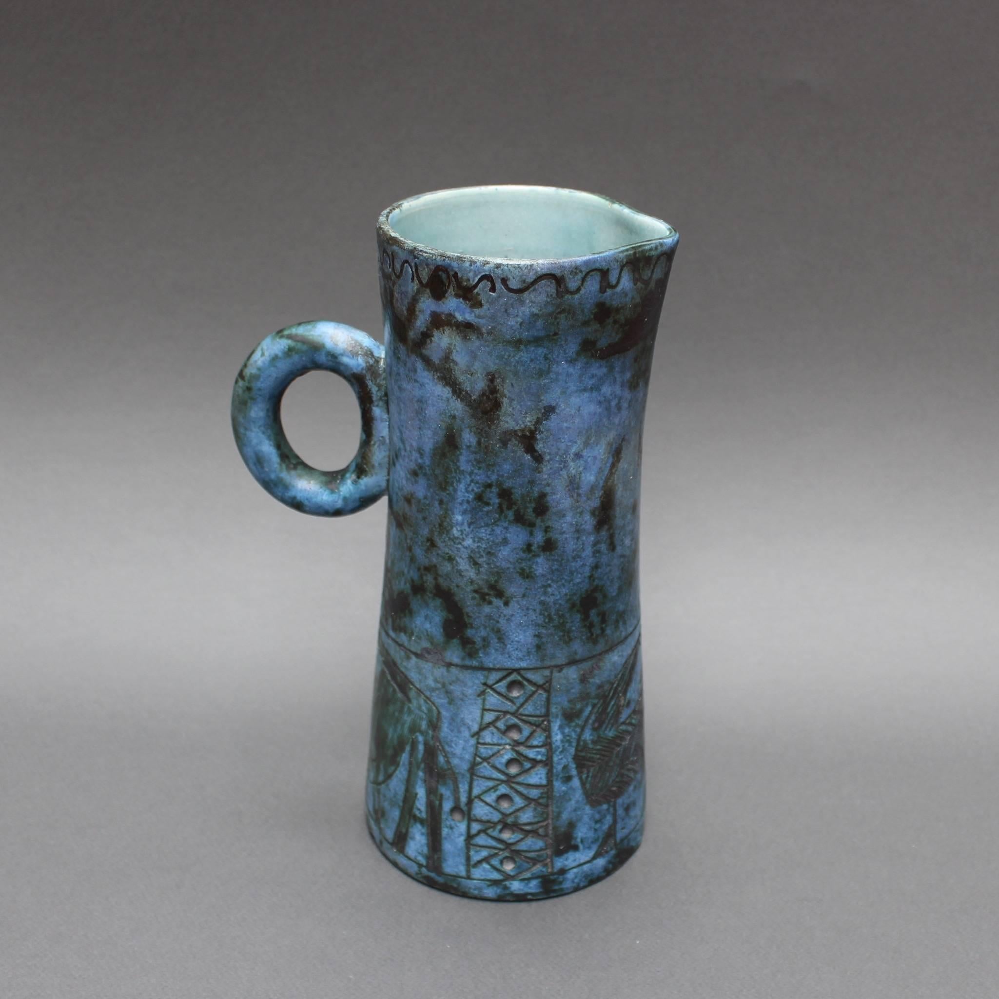 Mid-century Blue Ceramic Pitcher by Jacques Blin, Vallauris, France circa 1950s 10