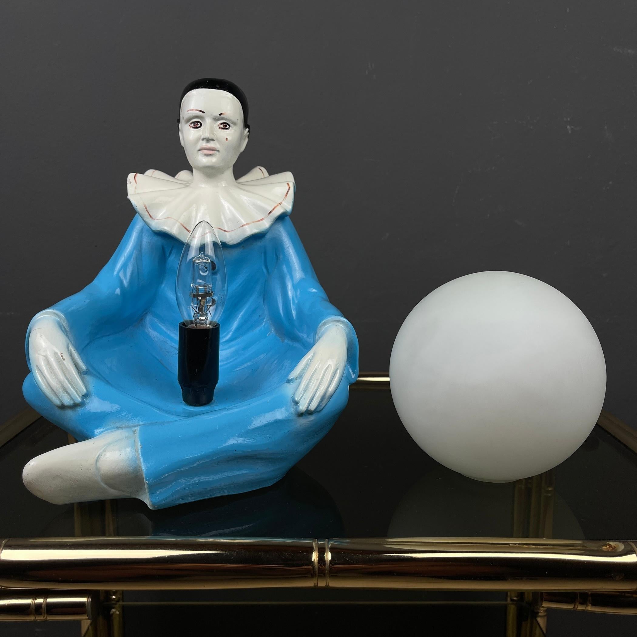 Mid-century blue ceramic table lamp Pierrot 1960s  For Sale 3