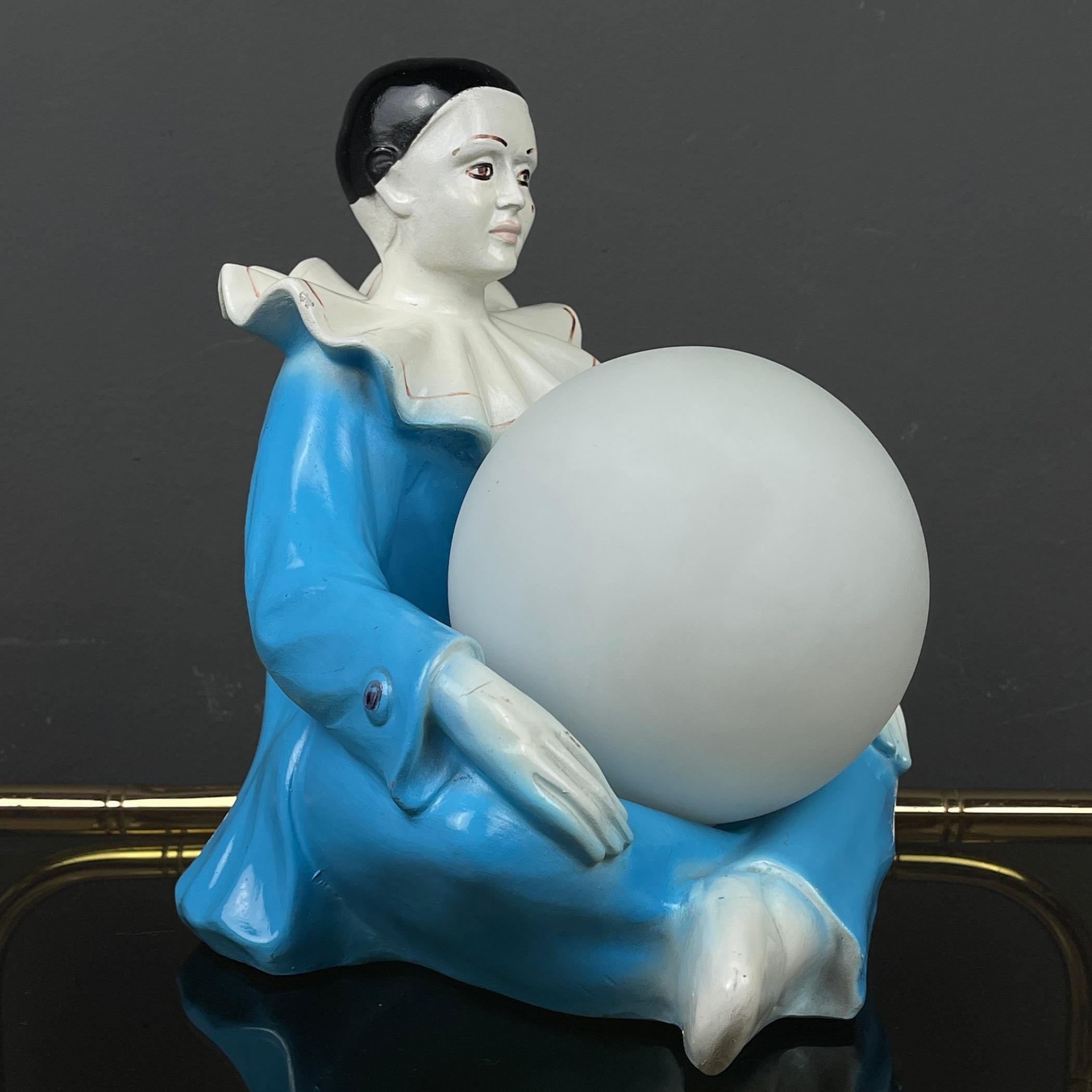 Mid-century blue ceramic table lamp Pierrot 1960s  For Sale 5