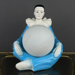 Mid-century blue ceramic table lamp Pierrot 1960s
