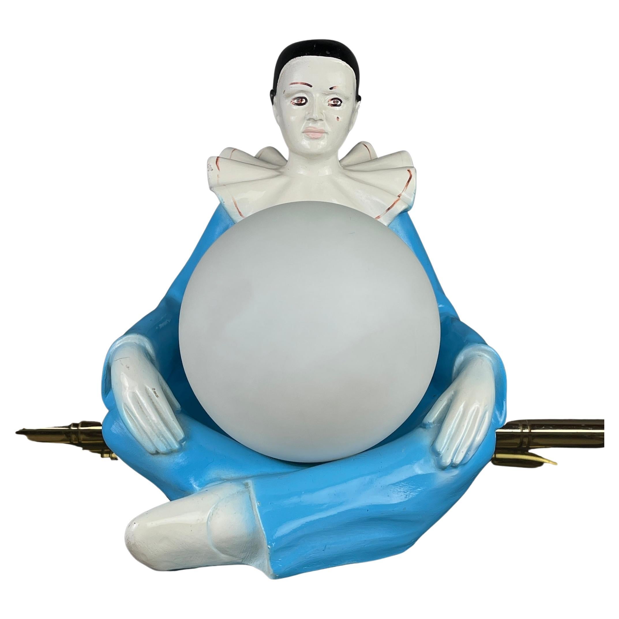 Lampe de table Pierrot en céramique bleue du milieu du siècle 1960 