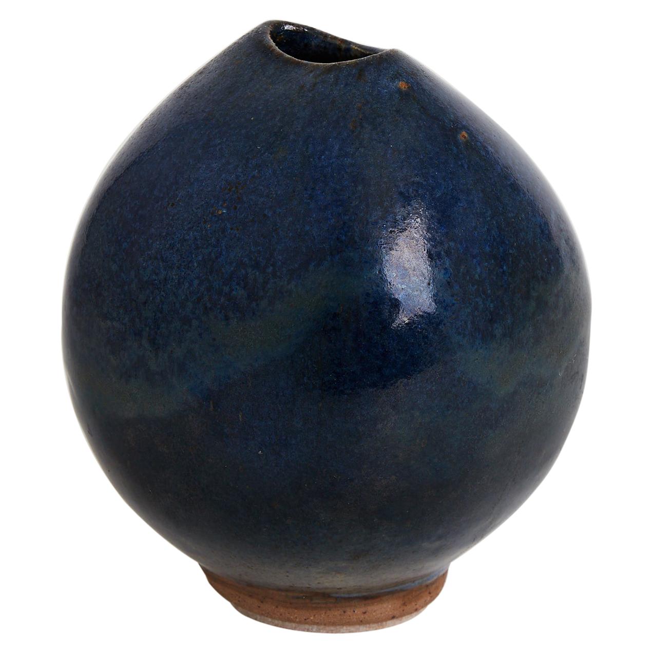 Vintage European MidCentury Modern Light Blue and White Ceramic Vase