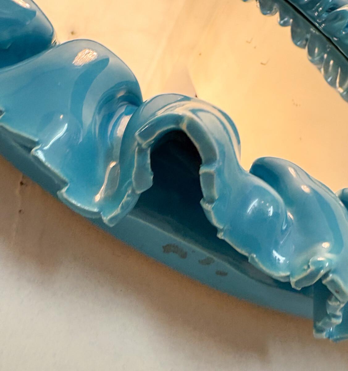 Espejo de pared de cerámica azul de mediados de siglo de Fausto Melotti - Italia Años 50 en Bueno estado para la venta en Brussels, BE