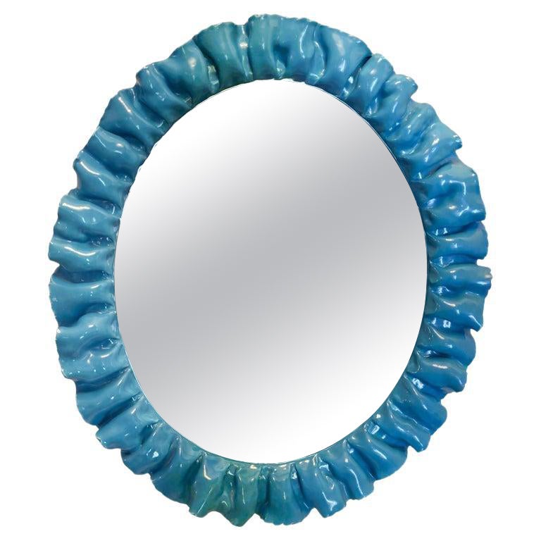 Espejo de pared de cerámica azul de mediados de siglo de Fausto Melotti - Italia Años 50 en venta