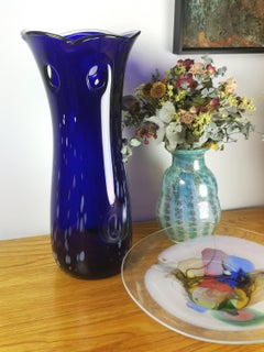 Midcentury Blue Colored Glass Vase