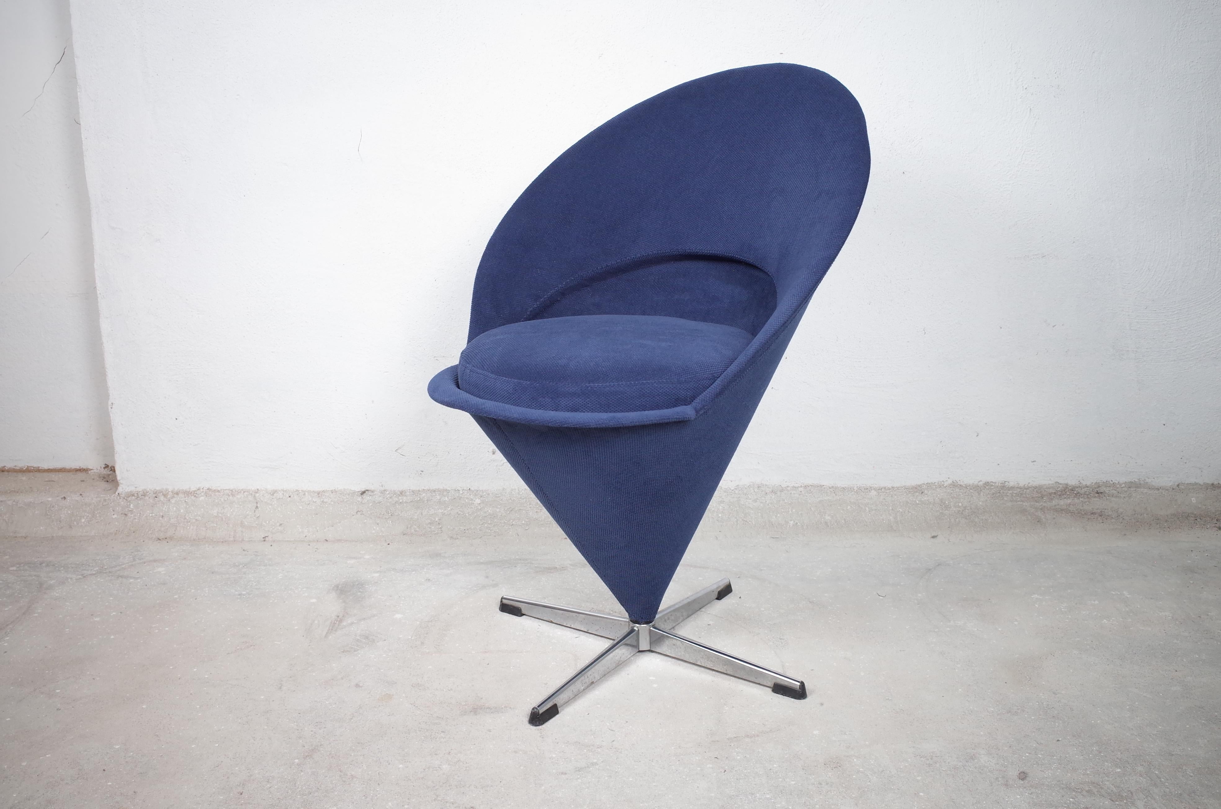 Mid-Century Modern Midcentury Blue Cone Chair by Verner Panton, 1960s For Sale