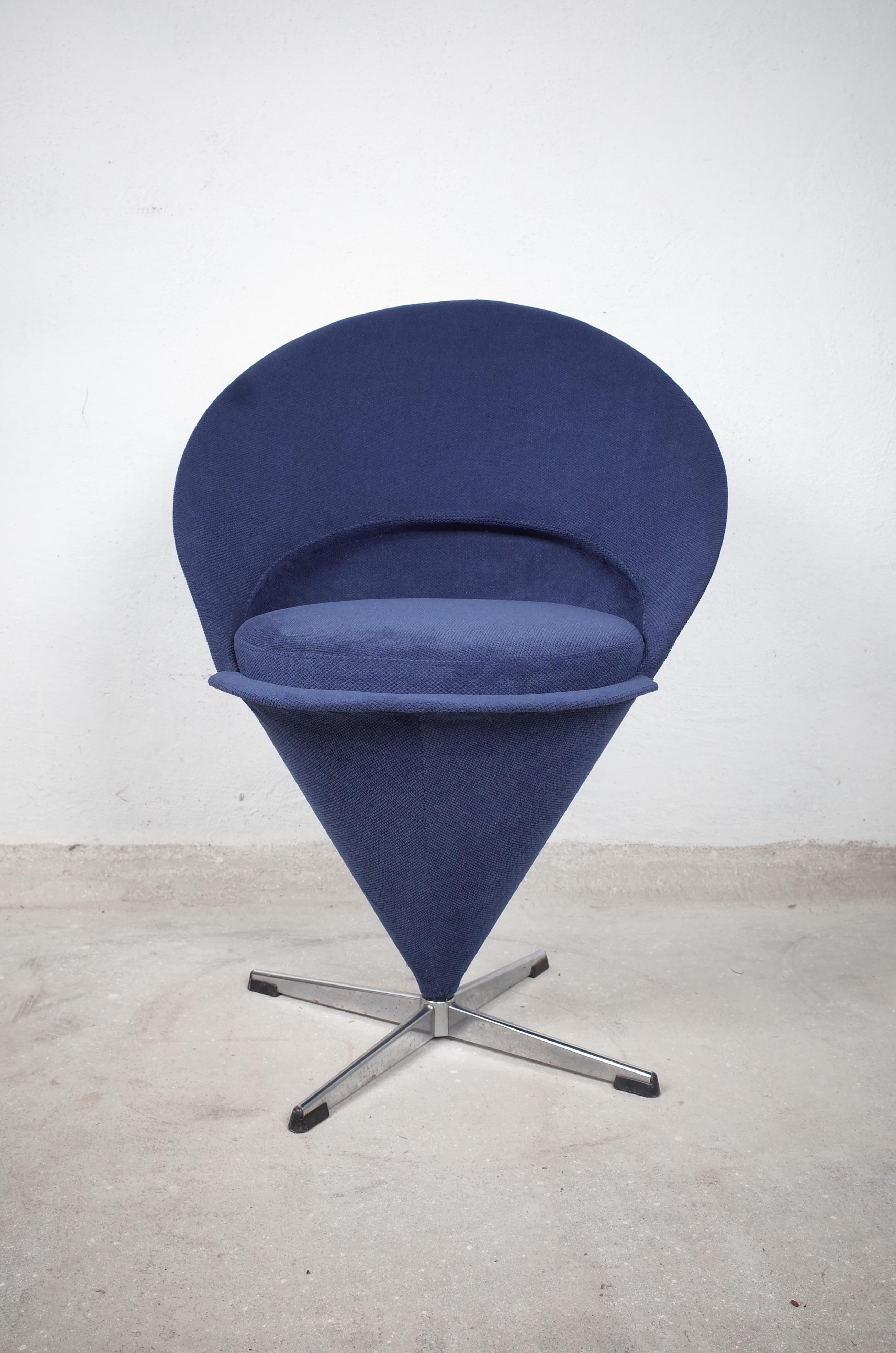 Metal Midcentury Blue Cone Chair by Verner Panton, 1960s For Sale