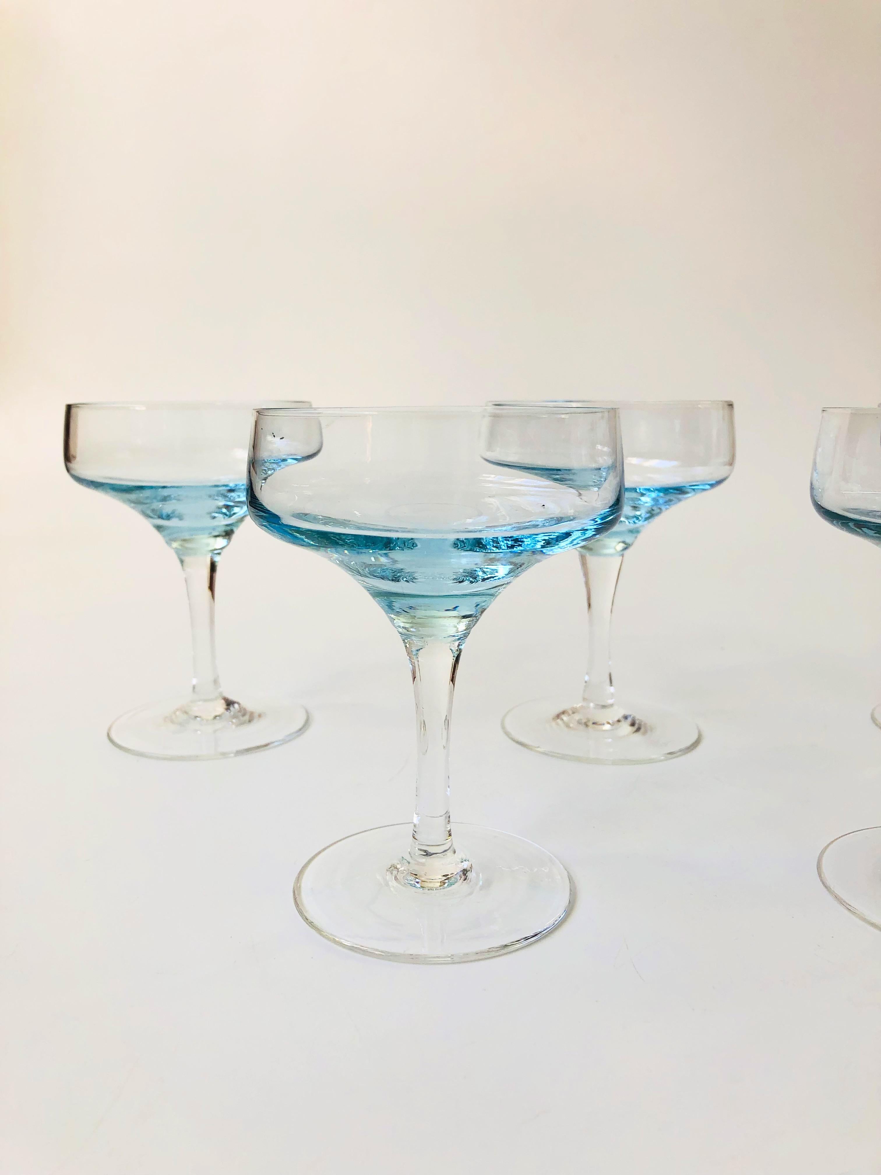Mid-Century Modern Mid-Century Blue Coupe Glasses, Set of 5