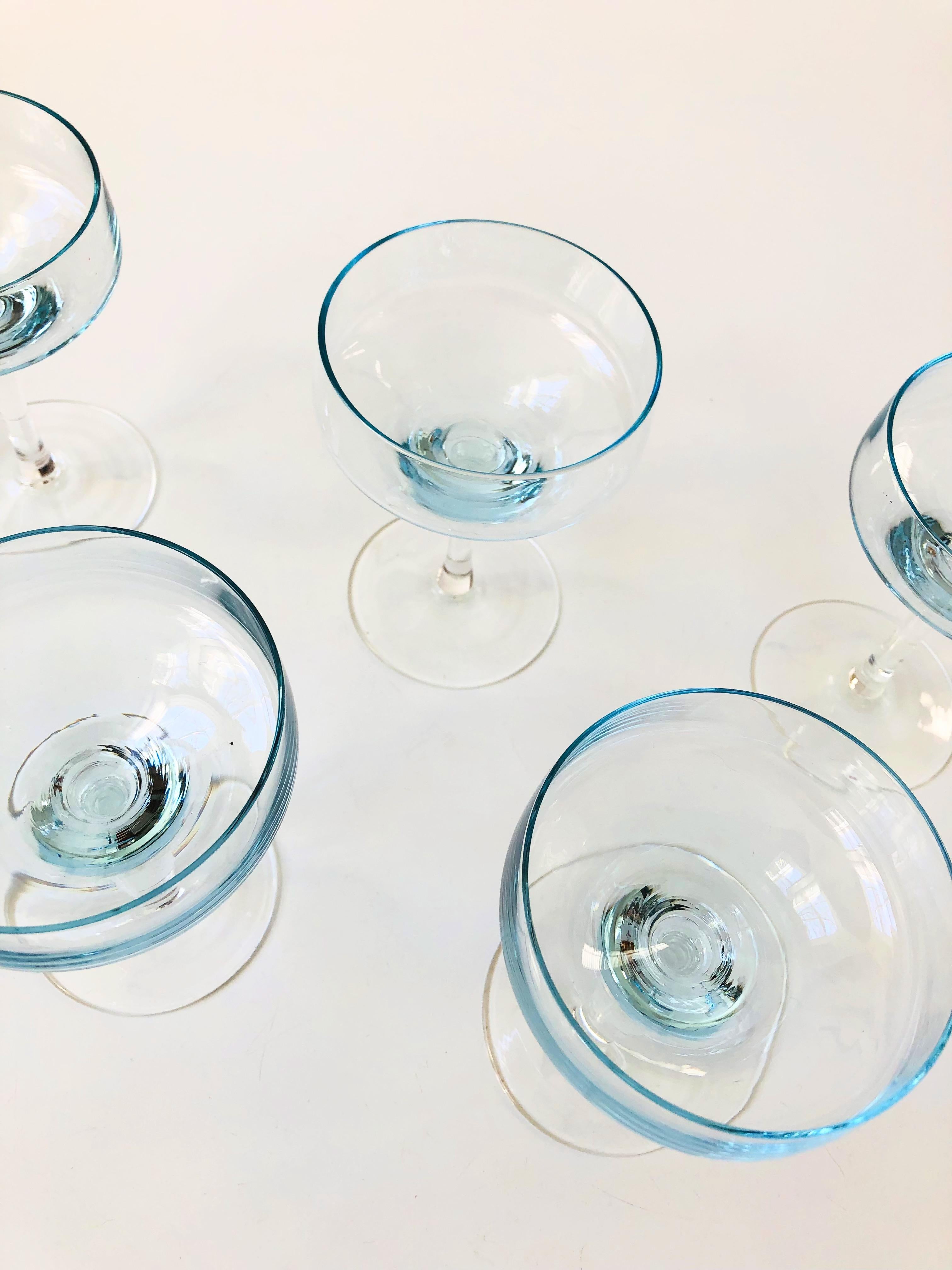 Mid-Century Blue Coupe Glasses, Set of 5 In Good Condition In Vallejo, CA