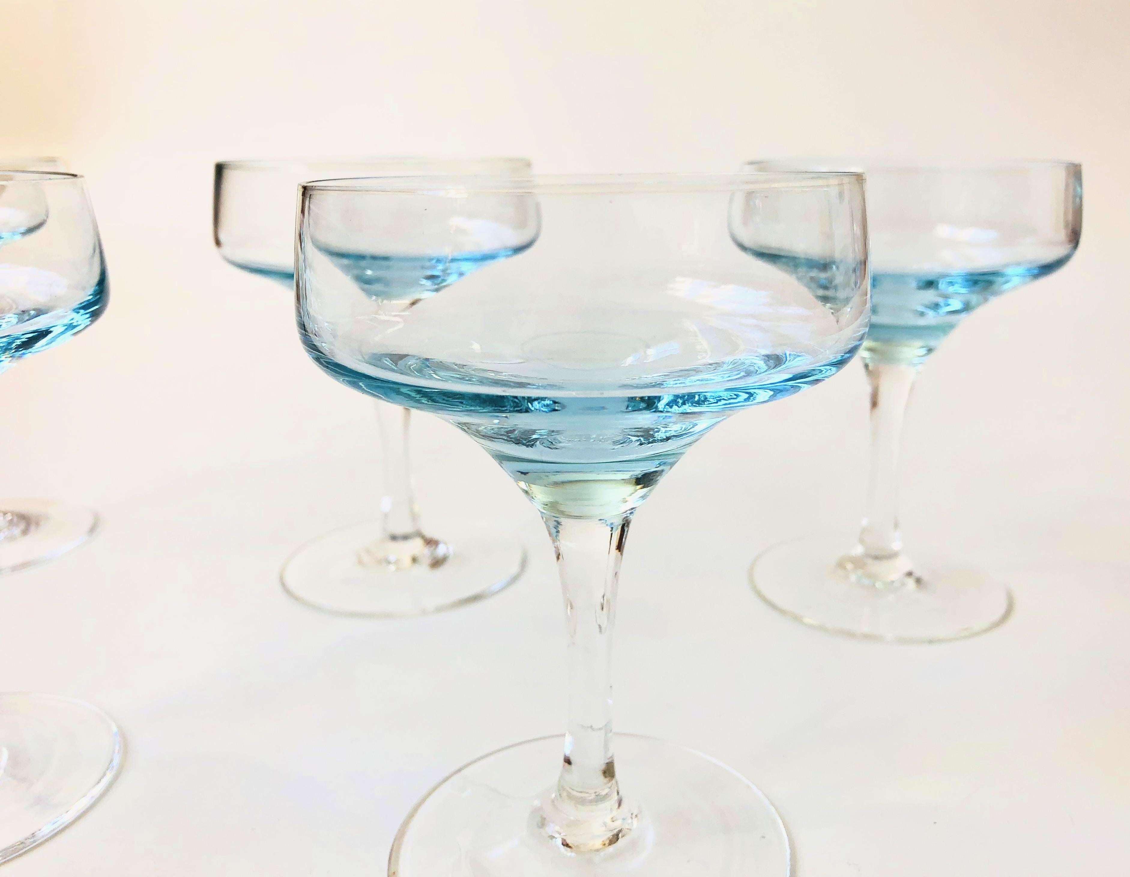 20th Century Mid-Century Blue Coupe Glasses, Set of 5