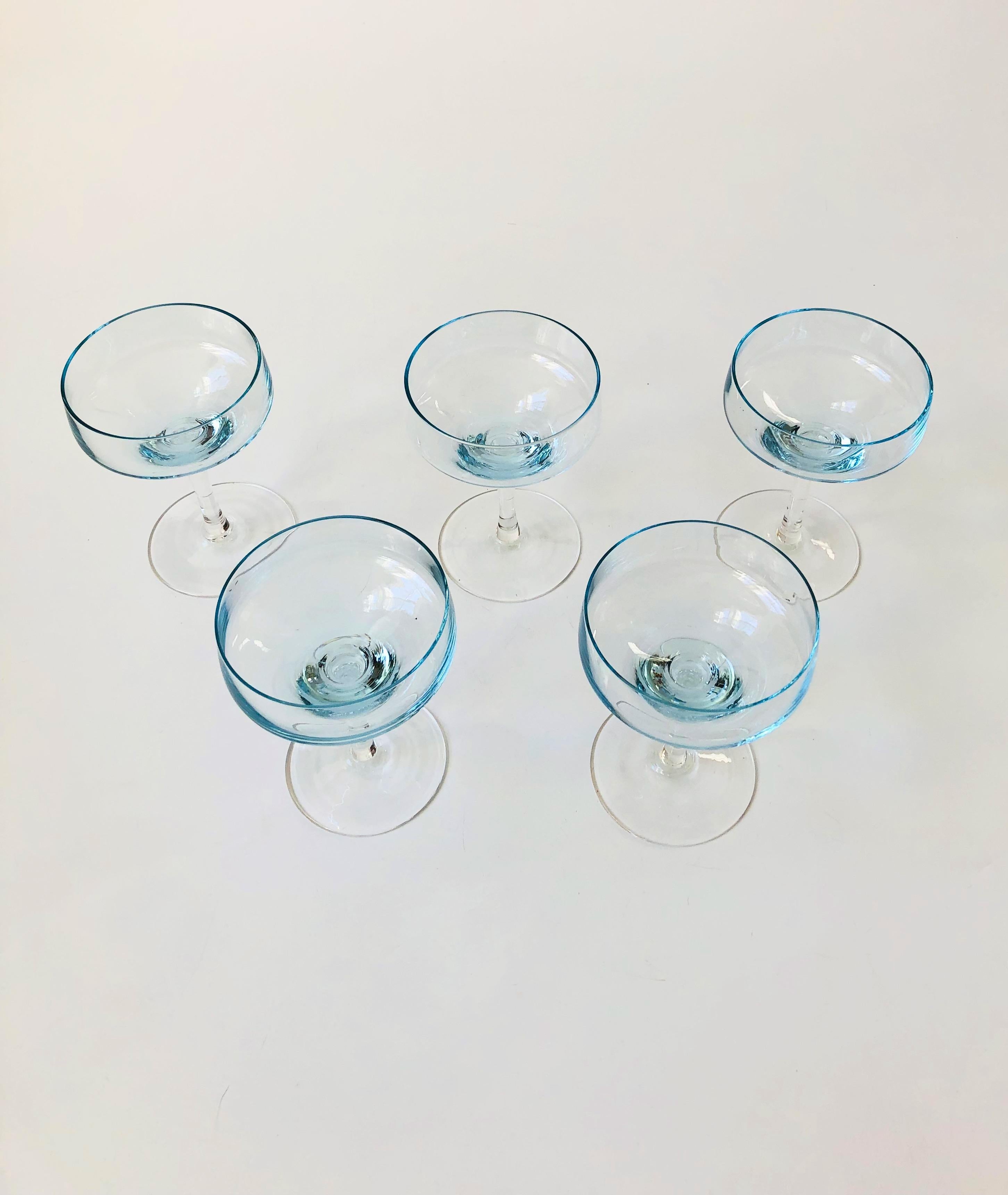 Mid-Century Blue Coupe Glasses, Set of 5 1