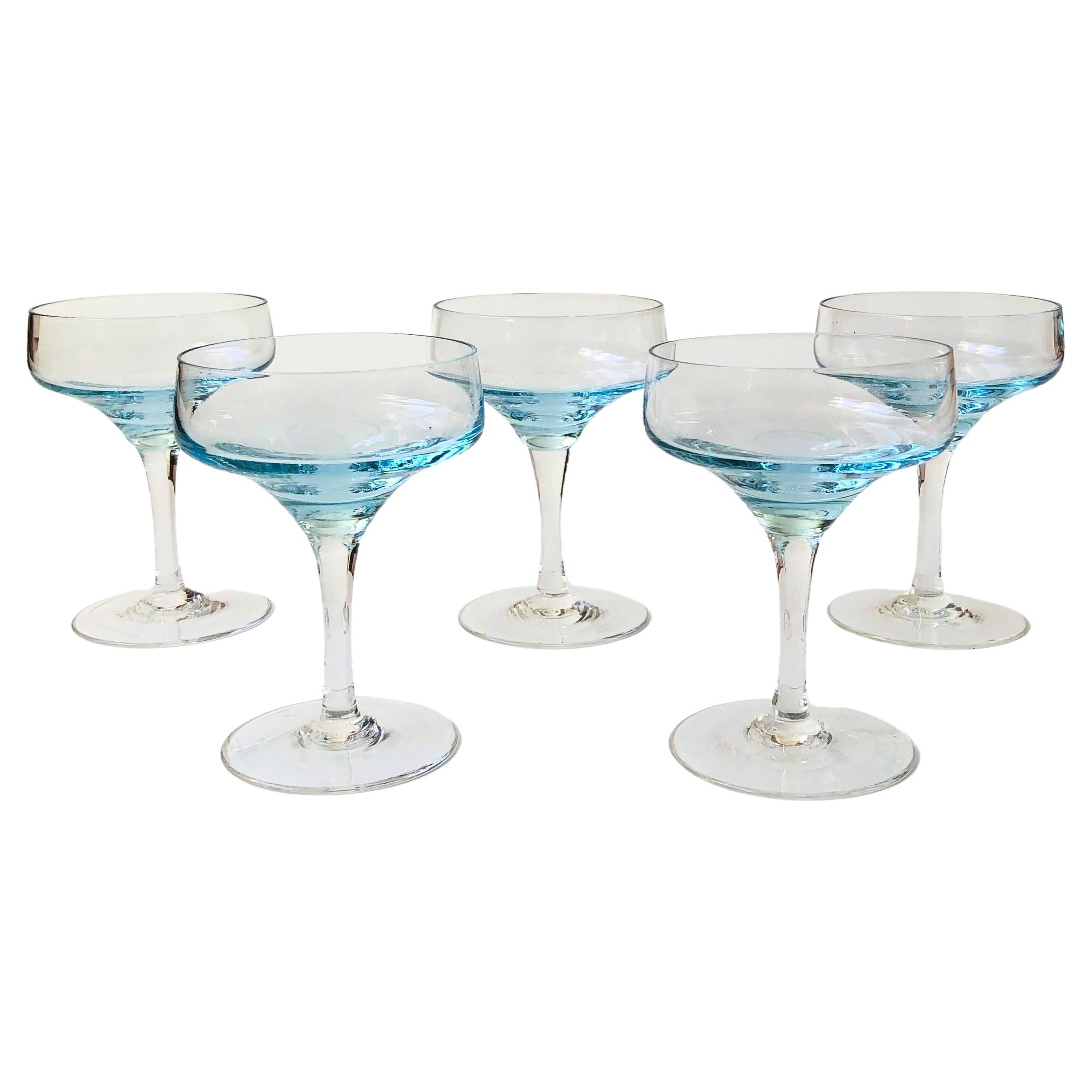 Mid-Century Blue Coupe Glasses, Set of 5