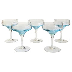 Retro Mid-Century Blue Coupe Glasses, Set of 5