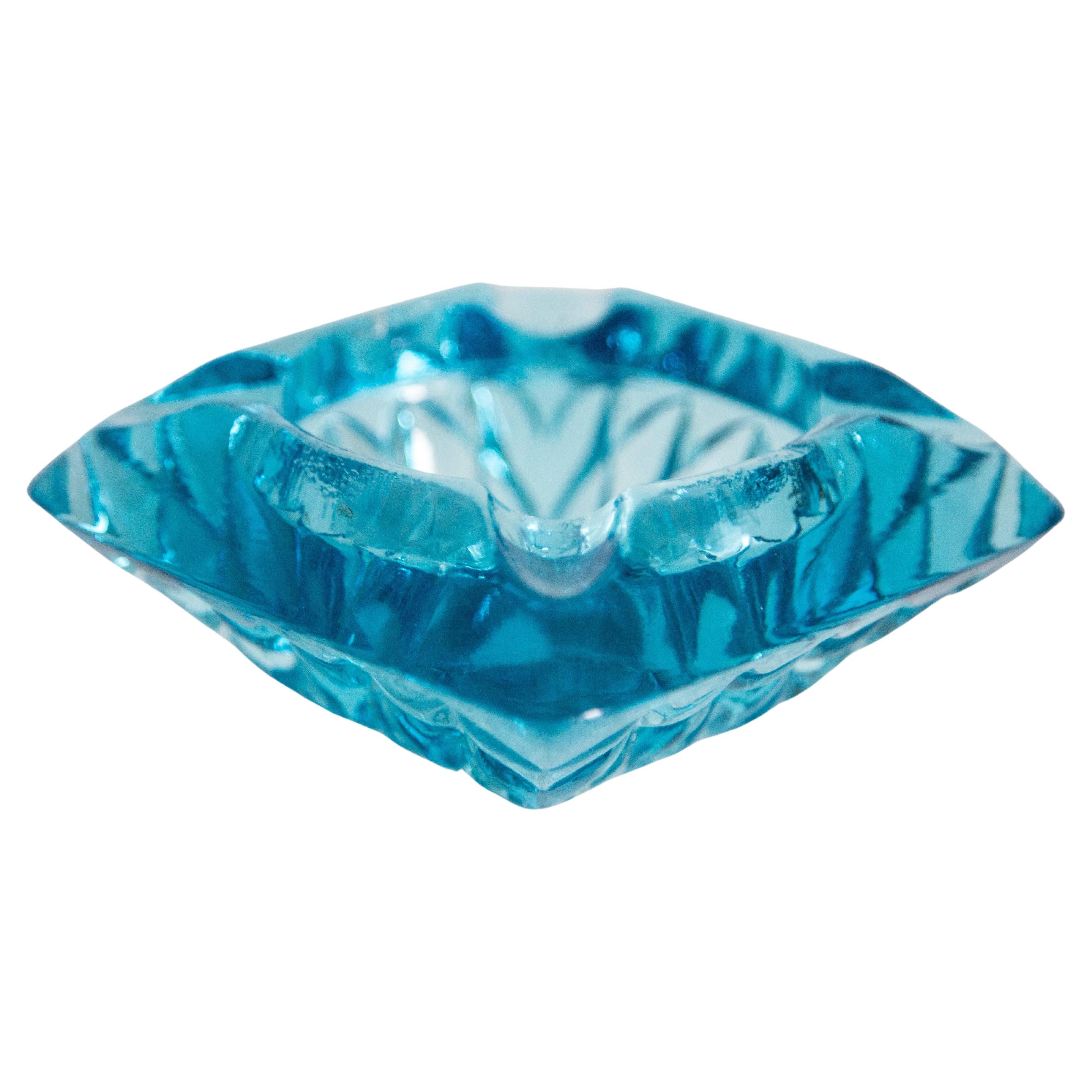 Blauer Kristallglas-Aschenbecher aus der Mitte des Jahrhunderts, Italien, 1970er Jahre