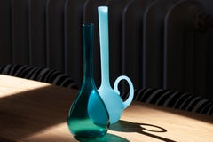 Jarrón de cristal decorativo azul de mediados de siglo, Europa, años 60