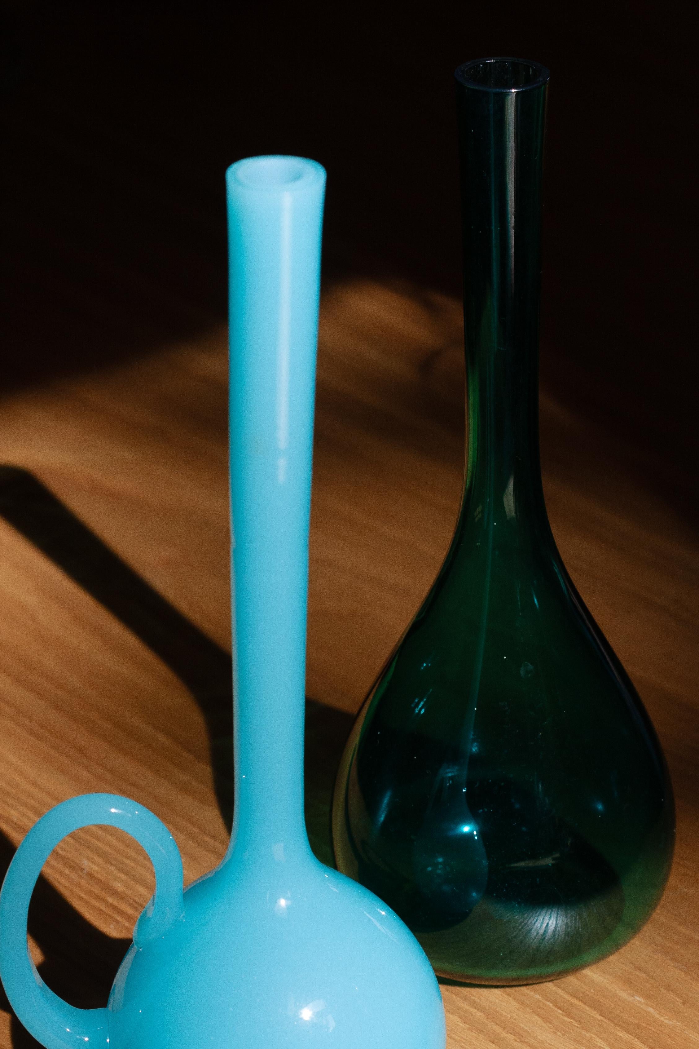 Polish Mid Century Blue Decorative Glass Vase, Europe, 1960s For Sale