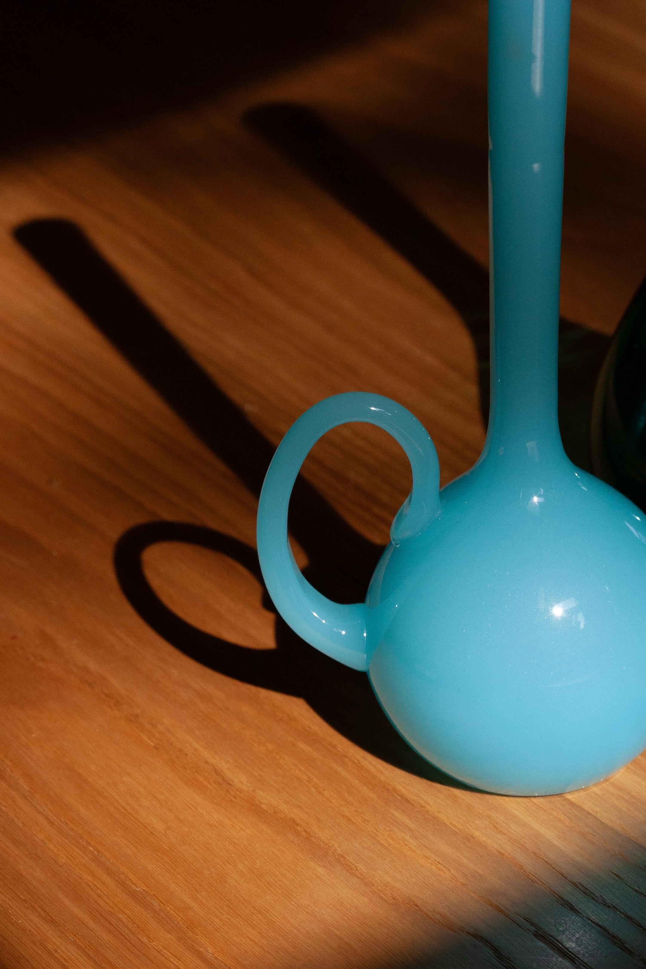 Mid Century Blue Decorative Glass Vase, Europe, 1960s In Excellent Condition For Sale In 05-080 Hornowek, PL