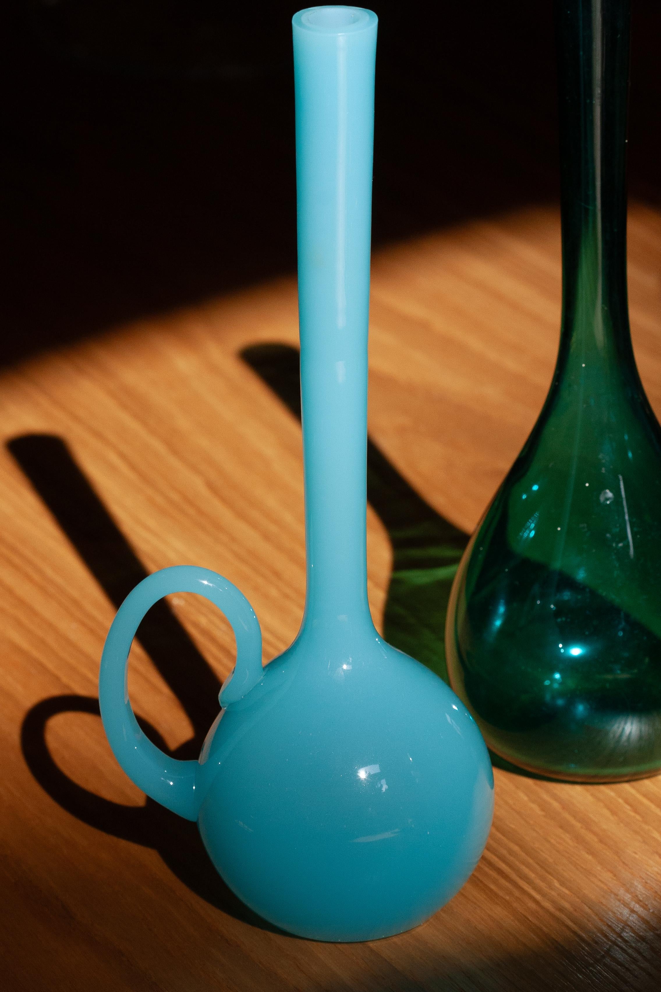 20th Century Mid Century Blue Decorative Glass Vase, Europe, 1960s For Sale