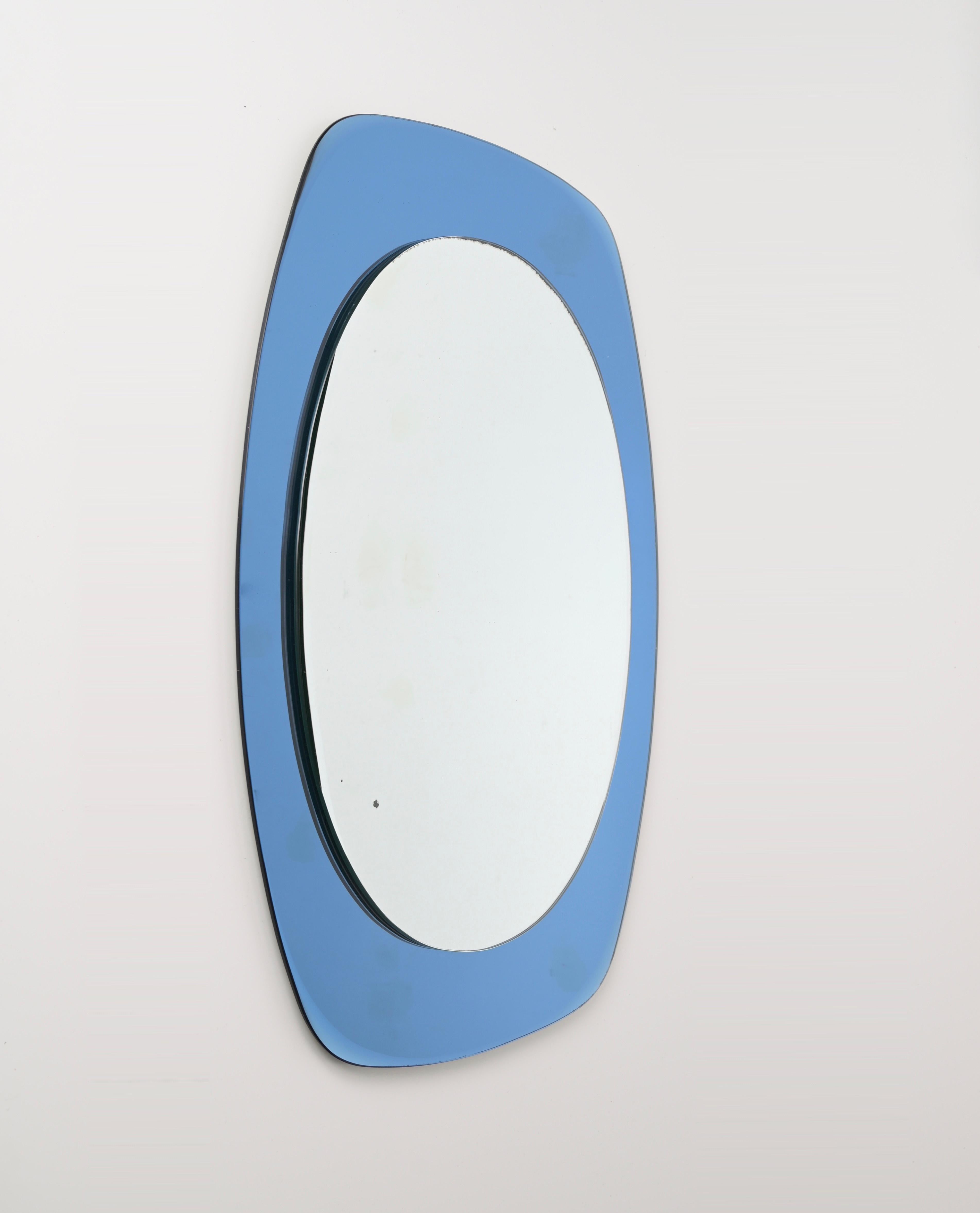Mid-Century Blue Double Bevelled Mirror by Cristal Art, Italy 1960s For Sale 3