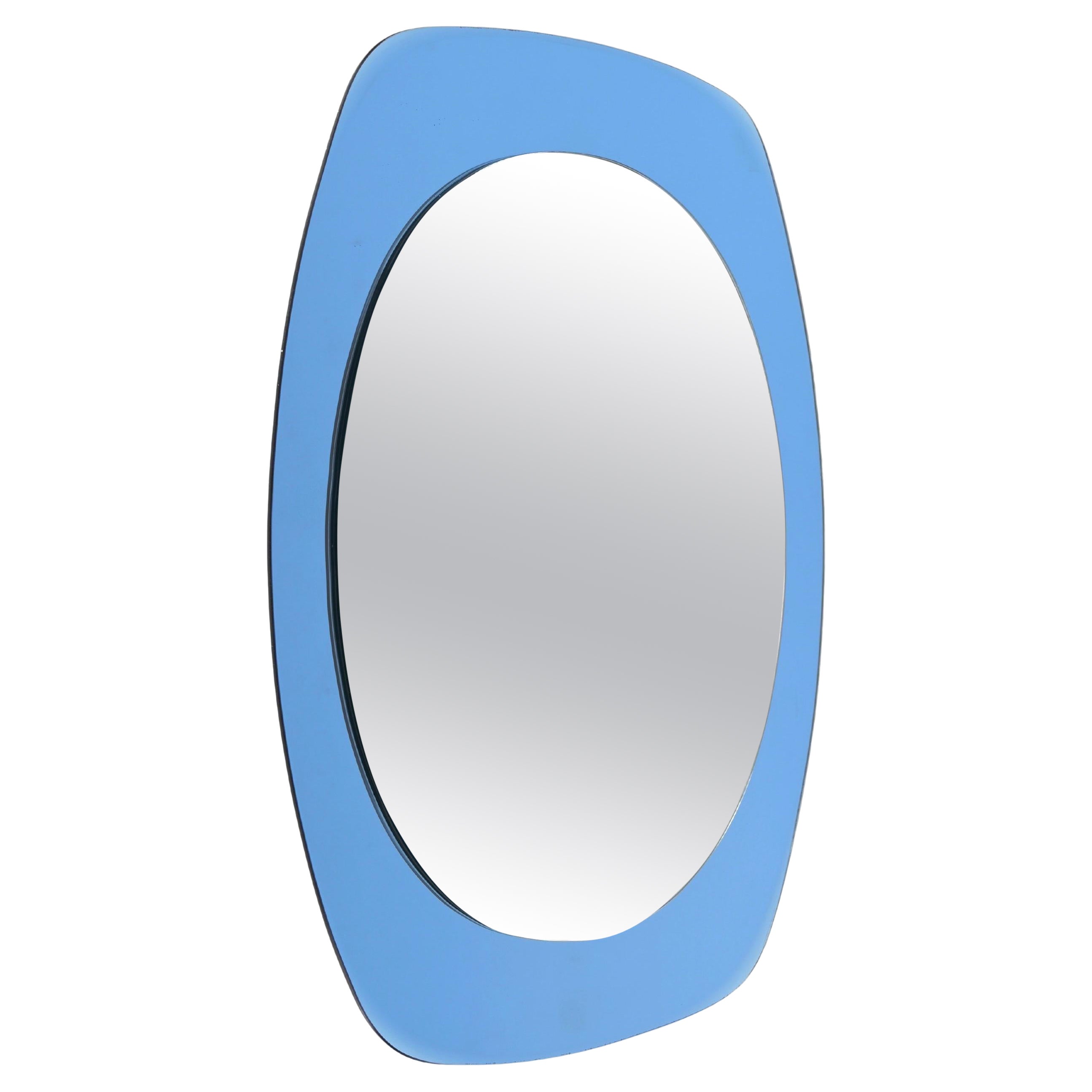 Mid-Century Blue Double Bevelled Mirror by Cristal Art, Italy 1960s