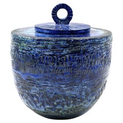 Mid-century blue earthenware vase, France 1950s