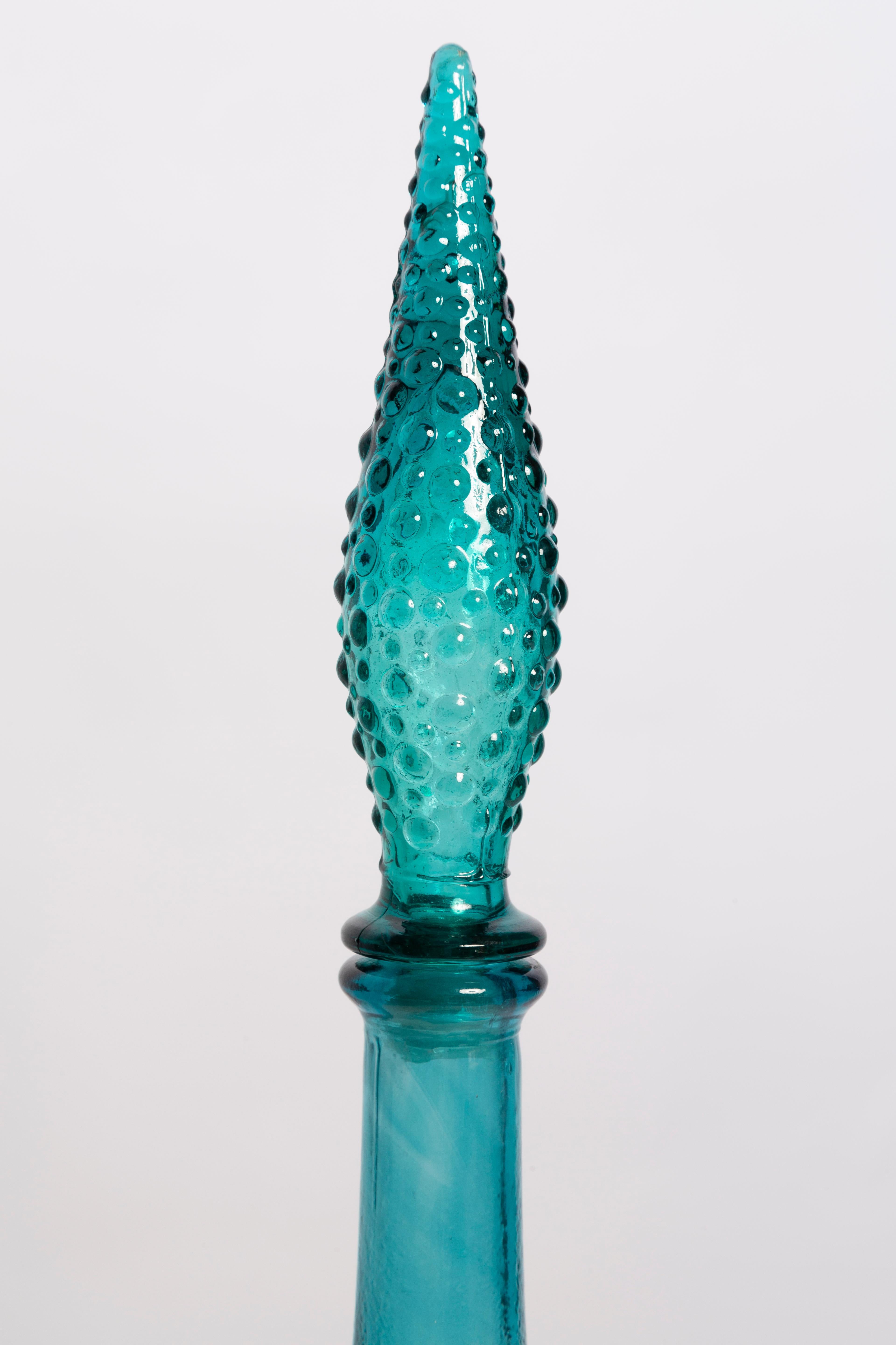 Mid-Century Modern Mid-Century Blue Empoli Glass Decanter Flowers Bottle with Stopper, Italy, 1960s For Sale