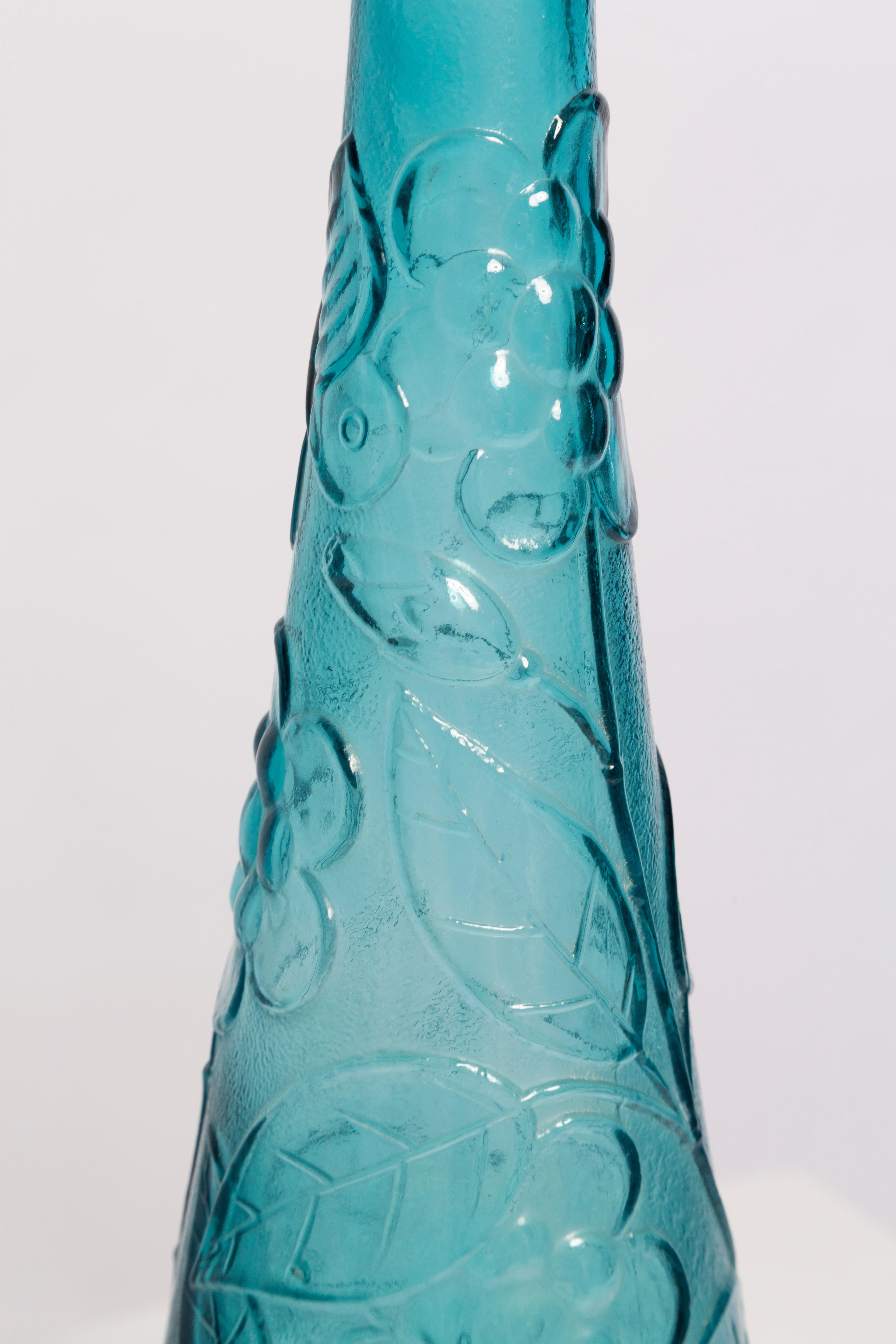 Mid-Century Blue Empoli Glass Decanter Flowers Bottle with Stopper, Italy, 1960s In Good Condition For Sale In 05-080 Hornowek, PL
