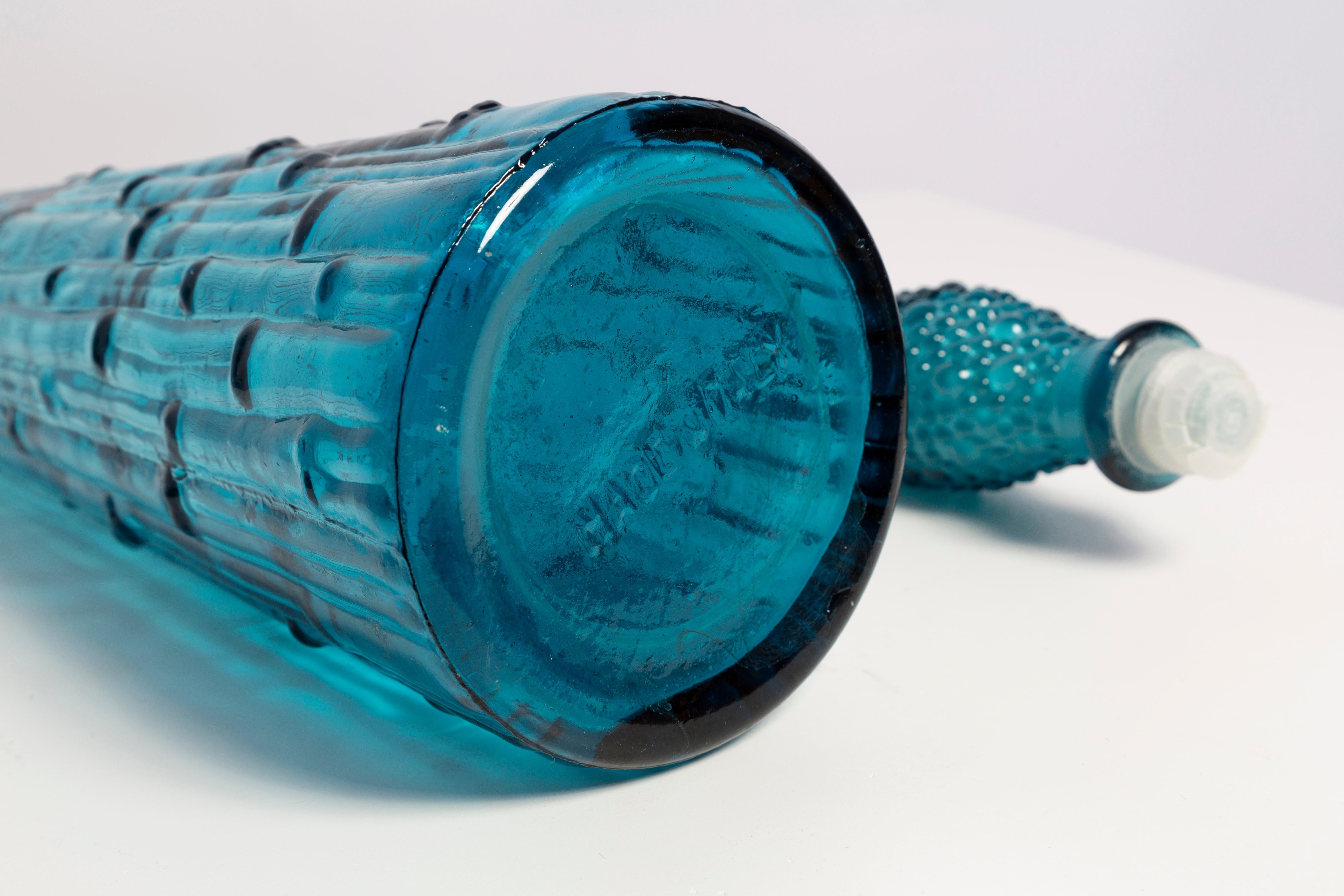 Mid-Century Blue Empoli Glass Genie Decanter Bottle with Stopper, Italy, 1960s For Sale 1
