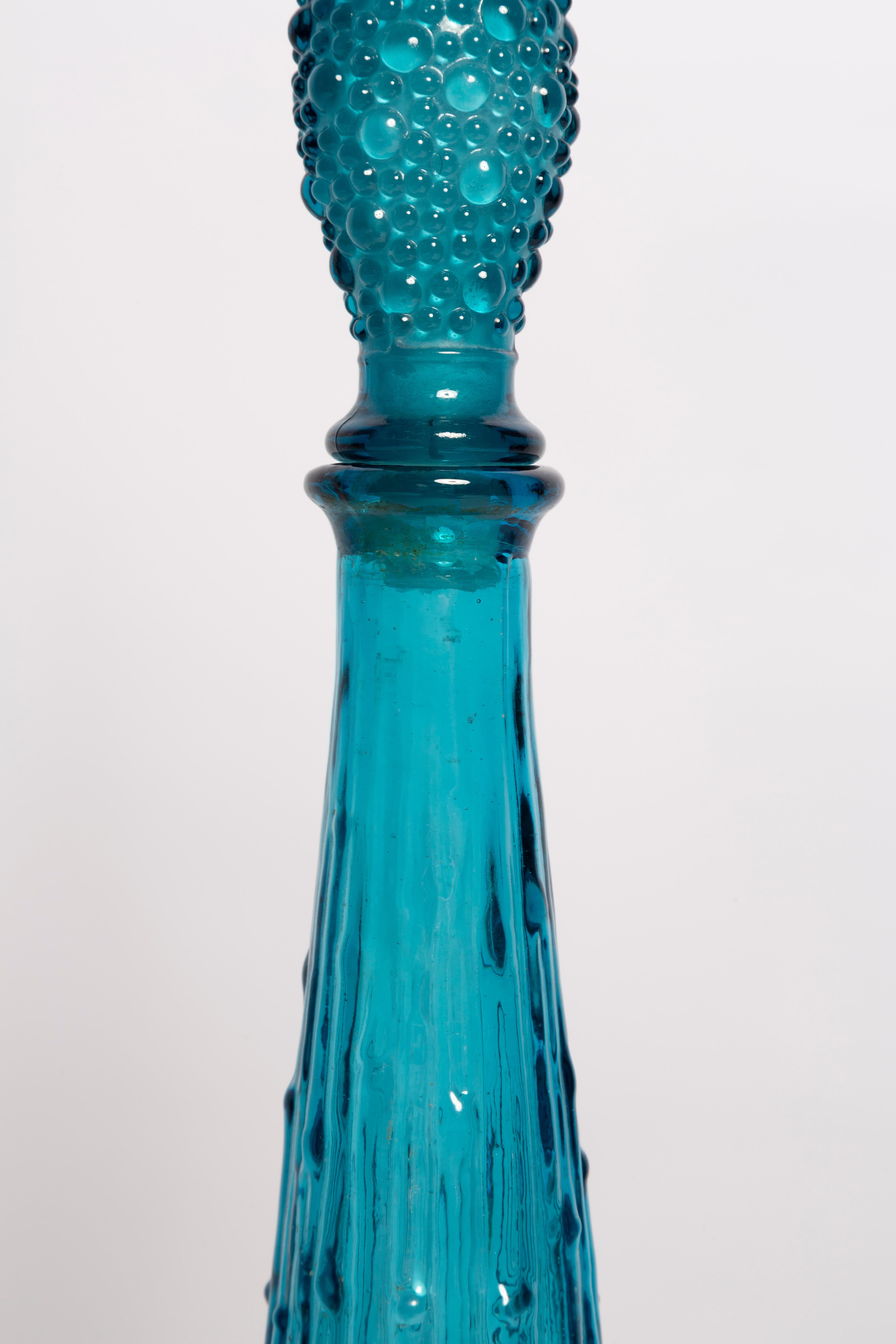 Italian Mid-Century Blue Empoli Glass Genie Decanter Bottle with Stopper, Italy, 1960s For Sale
