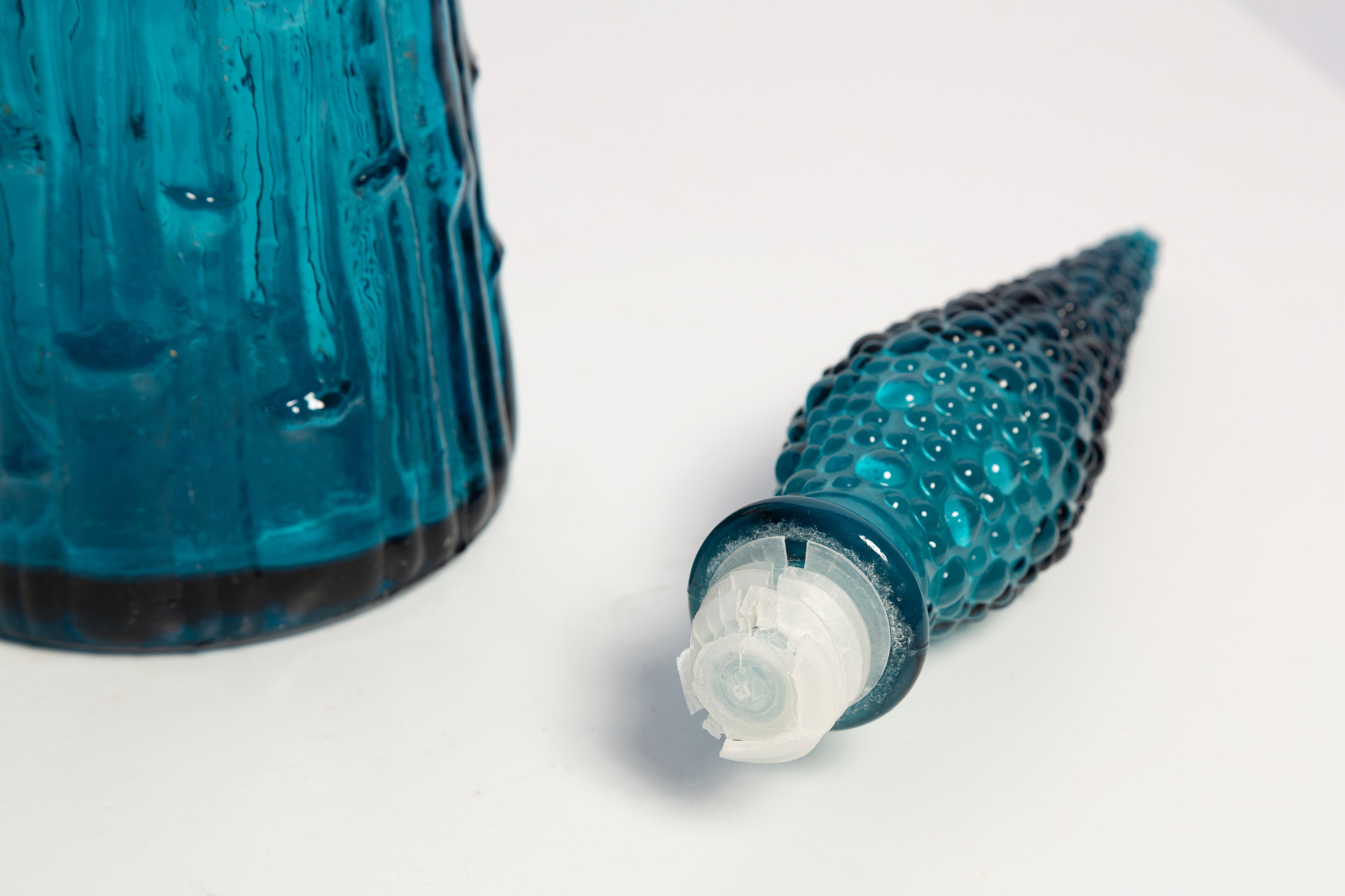 Mid-Century Blue Empoli Glass Genie Decanter Bottle with Stopper, Italy, 1960s In Good Condition In 05-080 Hornowek, PL