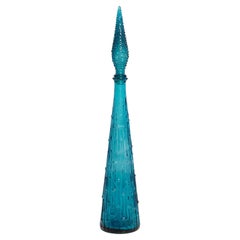 Mid-Century Blue Empoli Glass Genie Decanter Bottle with Stopper, Italy, 1960s