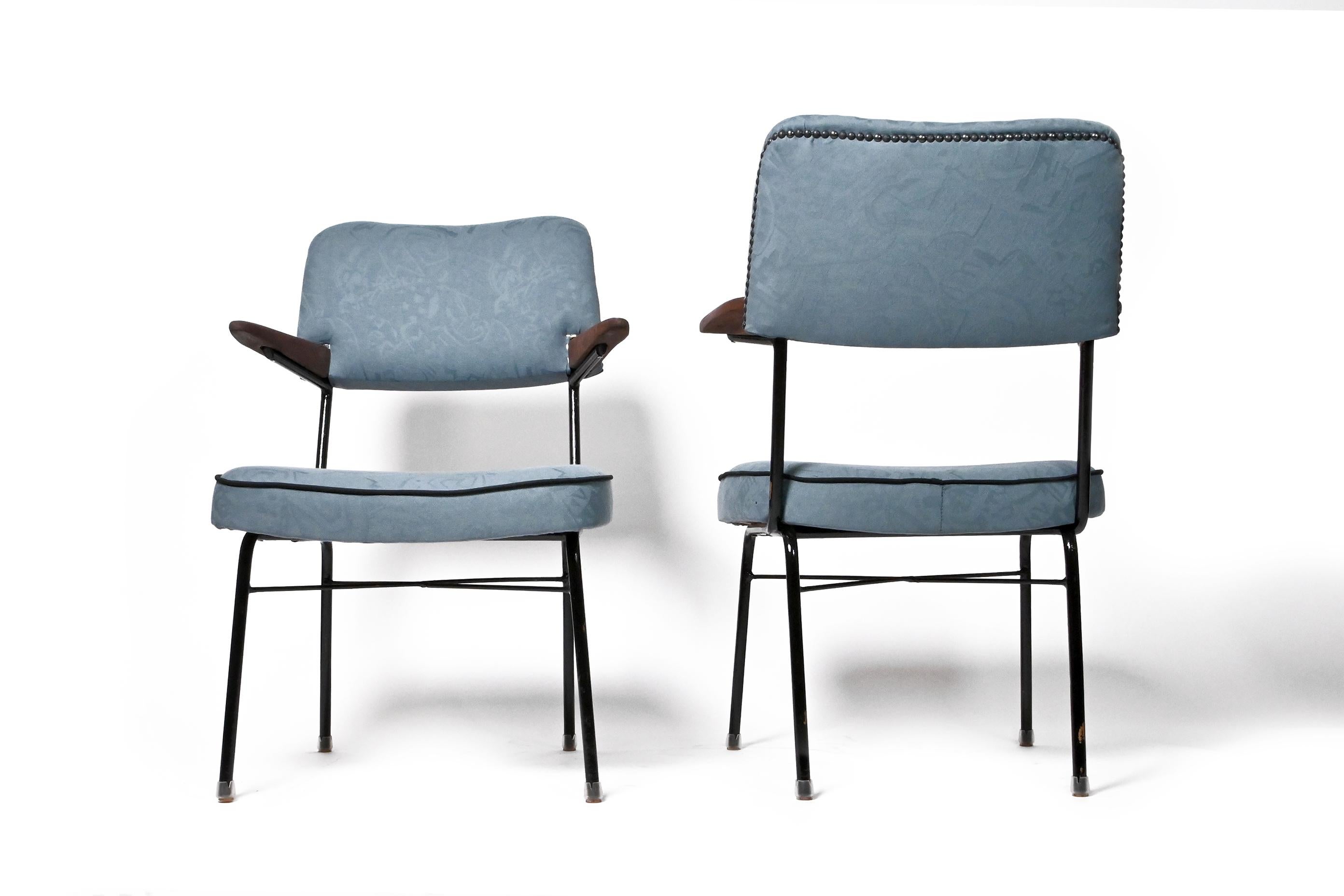 Mid-Century Modern Midcentury Blue Fabric Armchairs, Hungary, 1960s For Sale