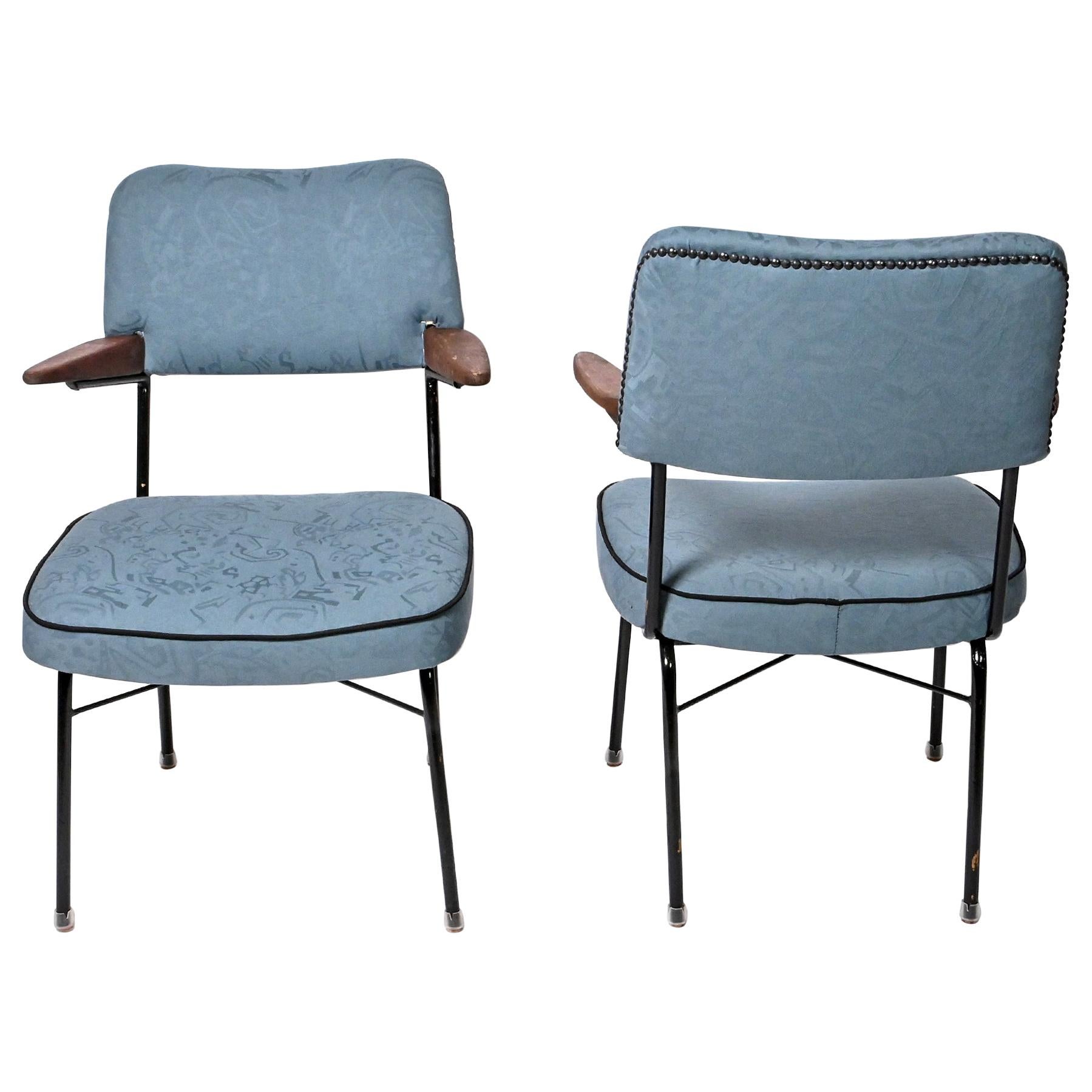 Midcentury Blue Fabric Armchairs, Hungary, 1960s For Sale