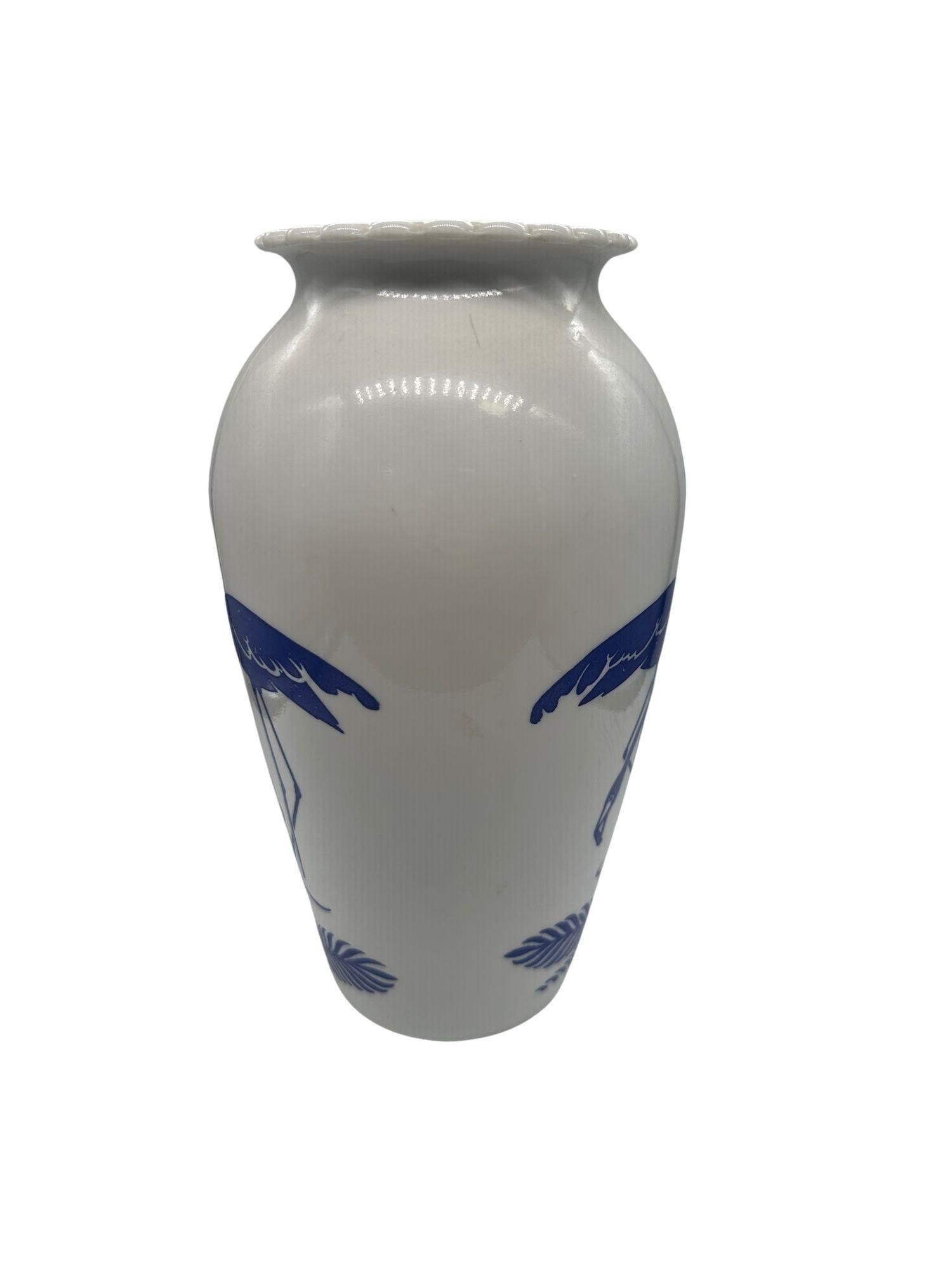 Mid-Century Modern Mid Century Blue Flamingo Milk Glass Vase by Anchor Hocking Vitrock For Sale