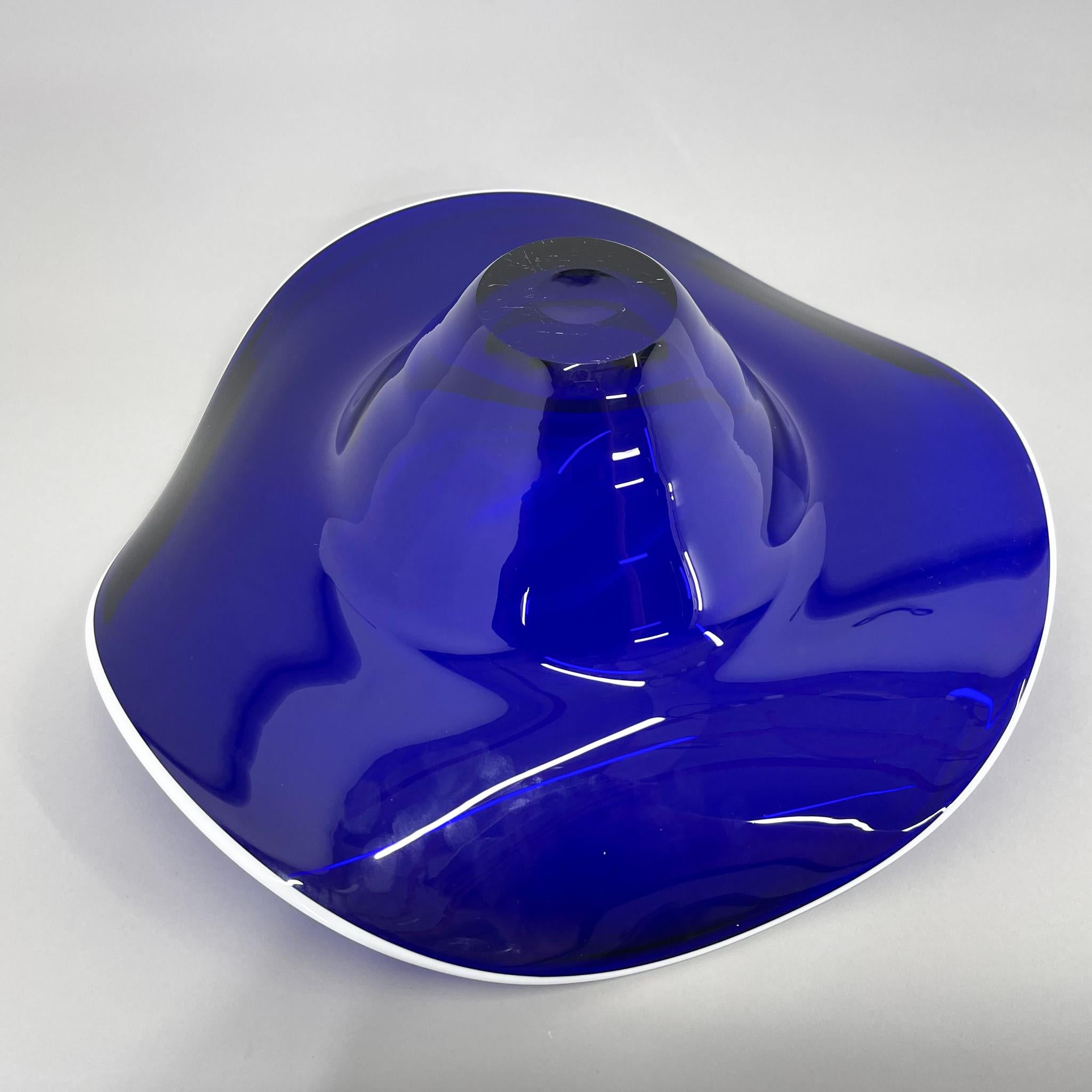 Art Glass Mid-Century Blue Glass Bowl, Czechoslovakia