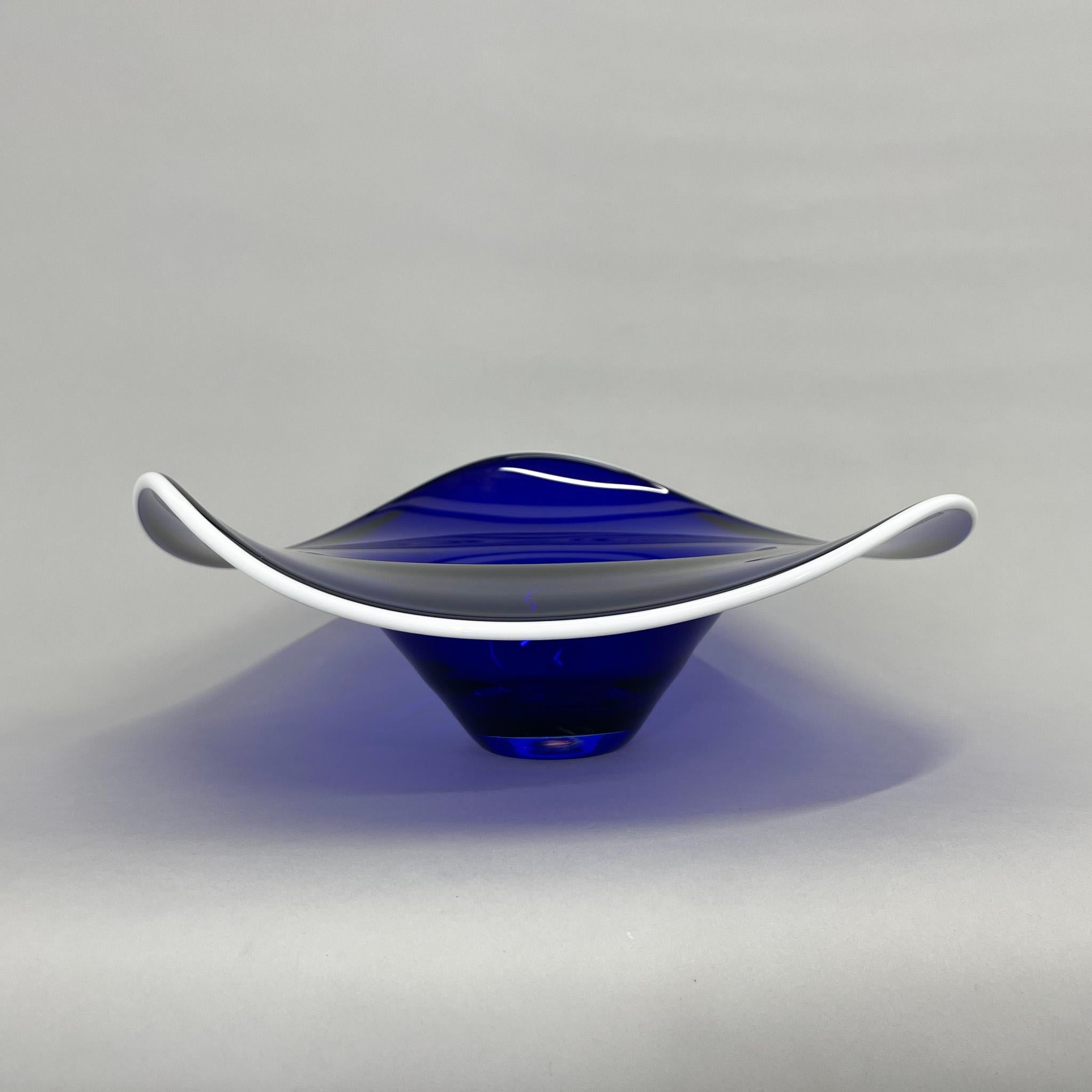 Mid-Century Blue Glass Bowl, Czechoslovakia 3
