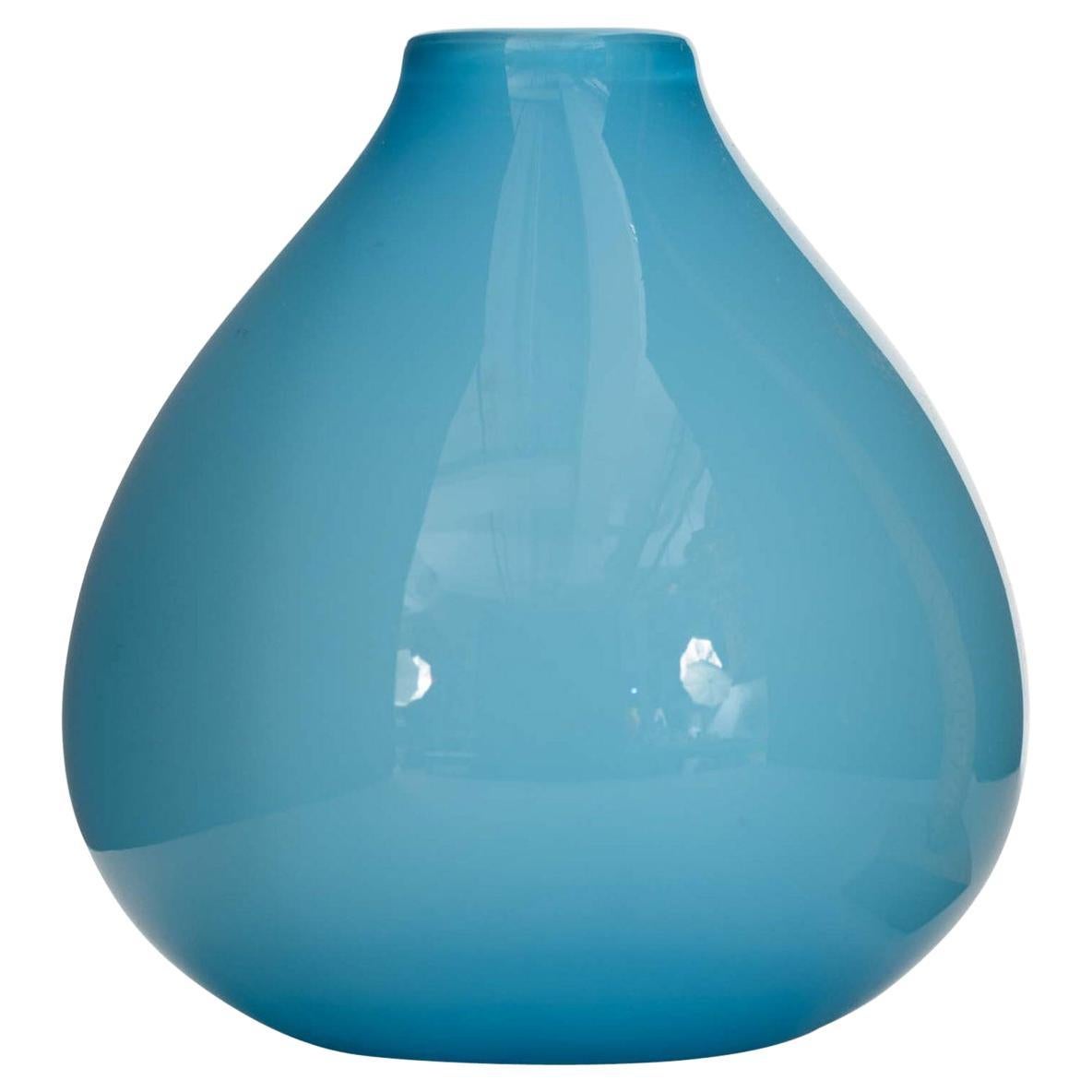 Scandinavian Mid-Century Blue and White Glass Bud Vase, Teardrop Shape For Sale