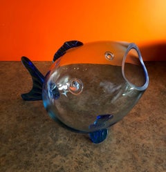Midcentury Blue Glass Fish Vase by Blenko
