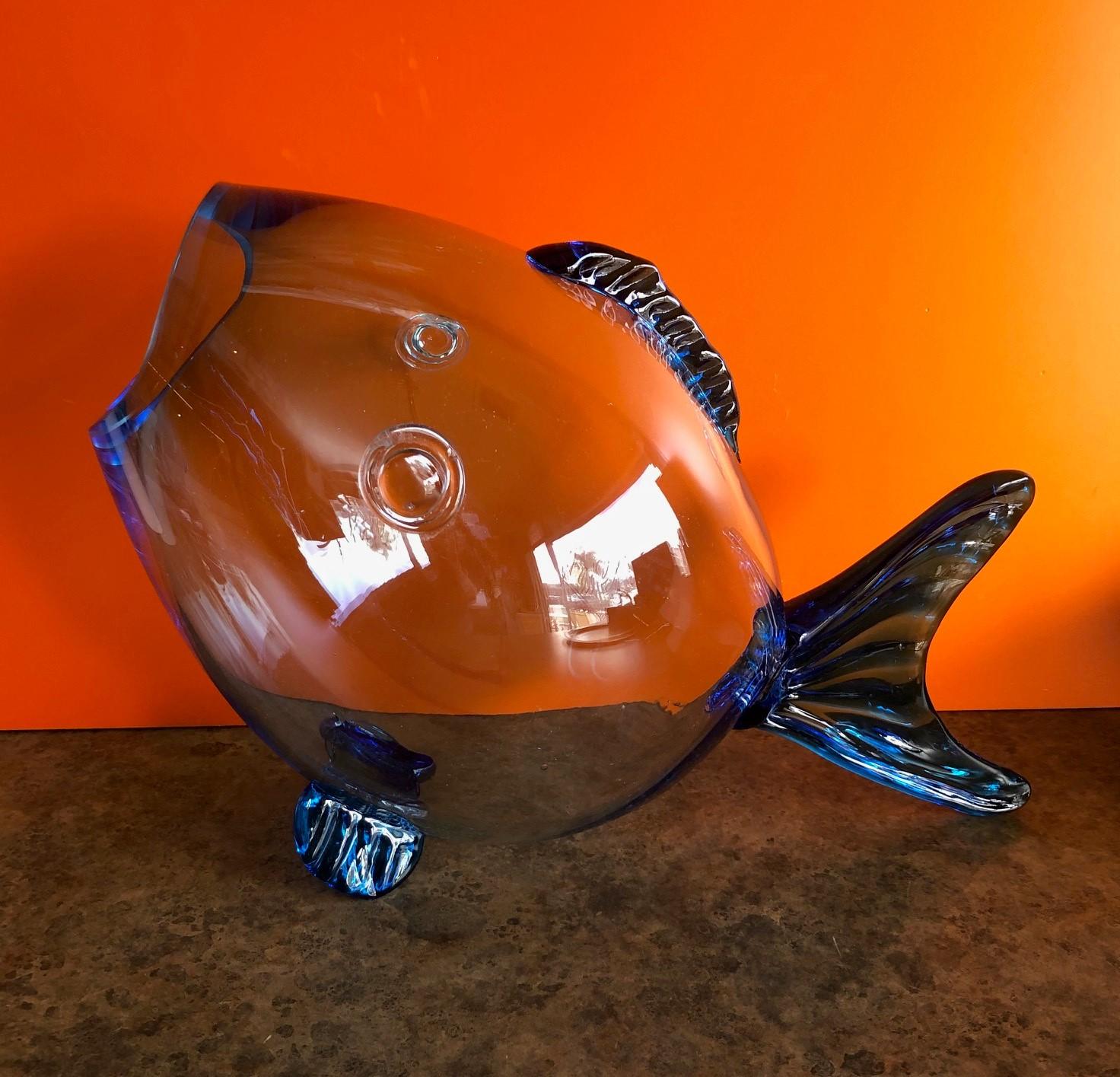 20th Century Midcentury Blue Glass Fish Vase by Blenko